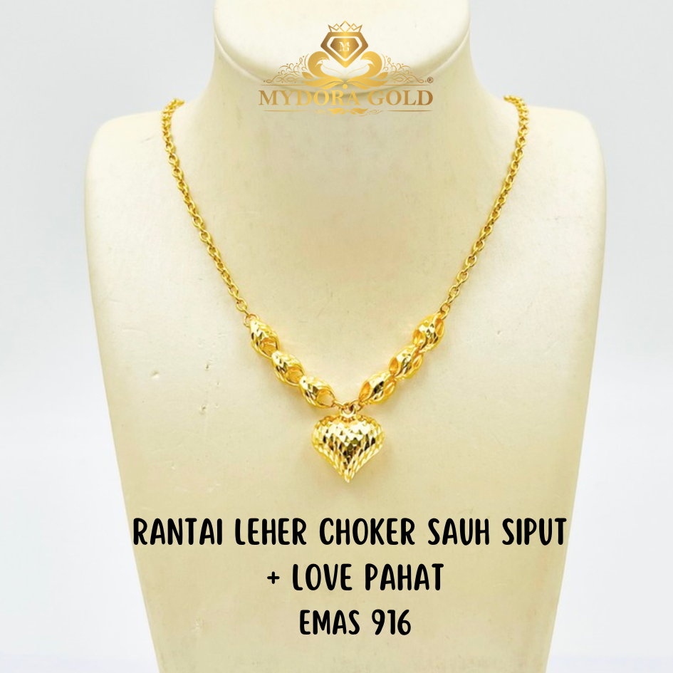 MYDORA Rantai Leher Sauh Choker Siput + Love Pahat | EMAS 916/22K