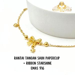 MYDORA Rantai Tangan Sauh Paperclip + Ribbon StarShine l EMAS 916/22K