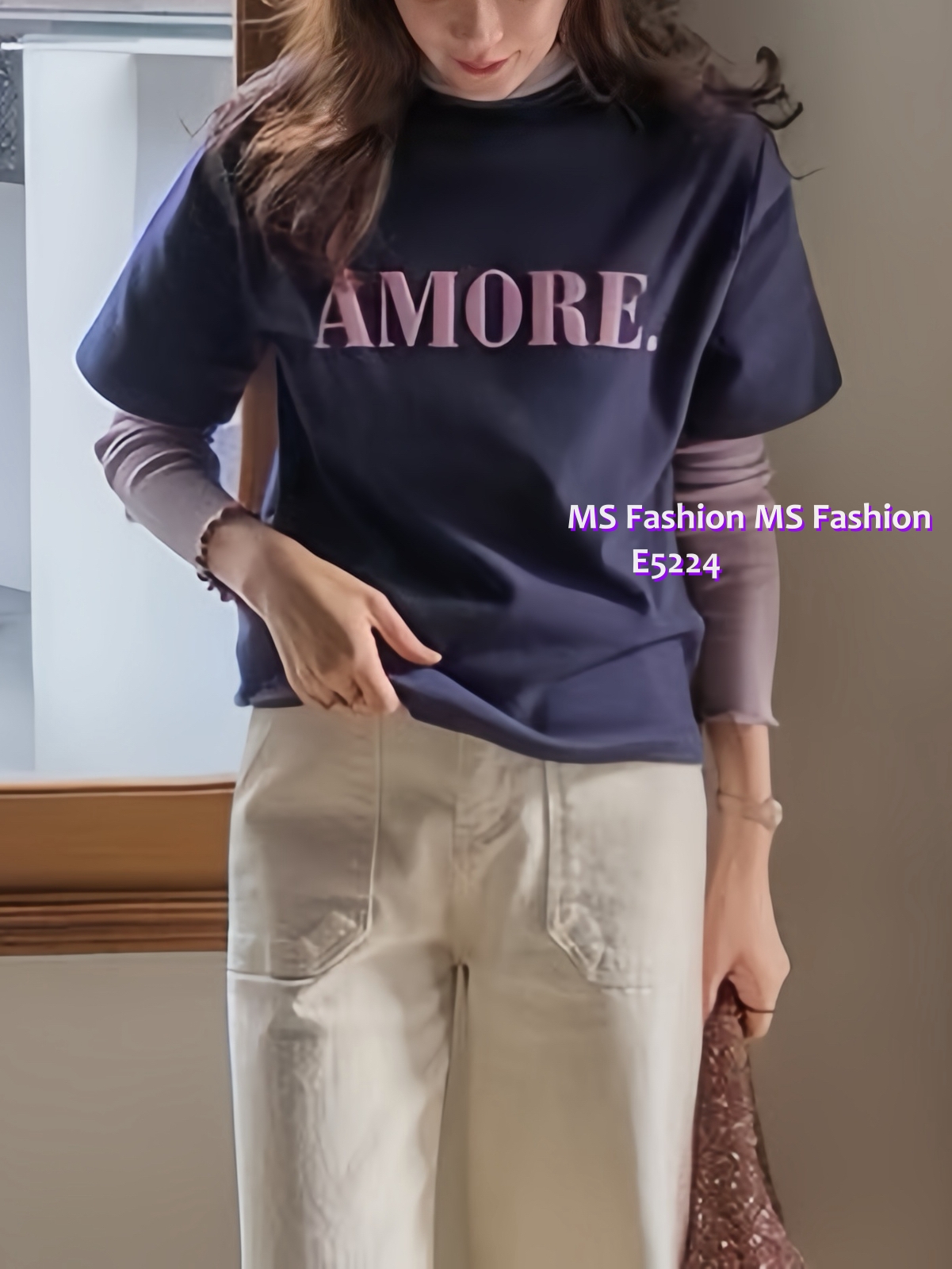 E5224 拼色字母tee