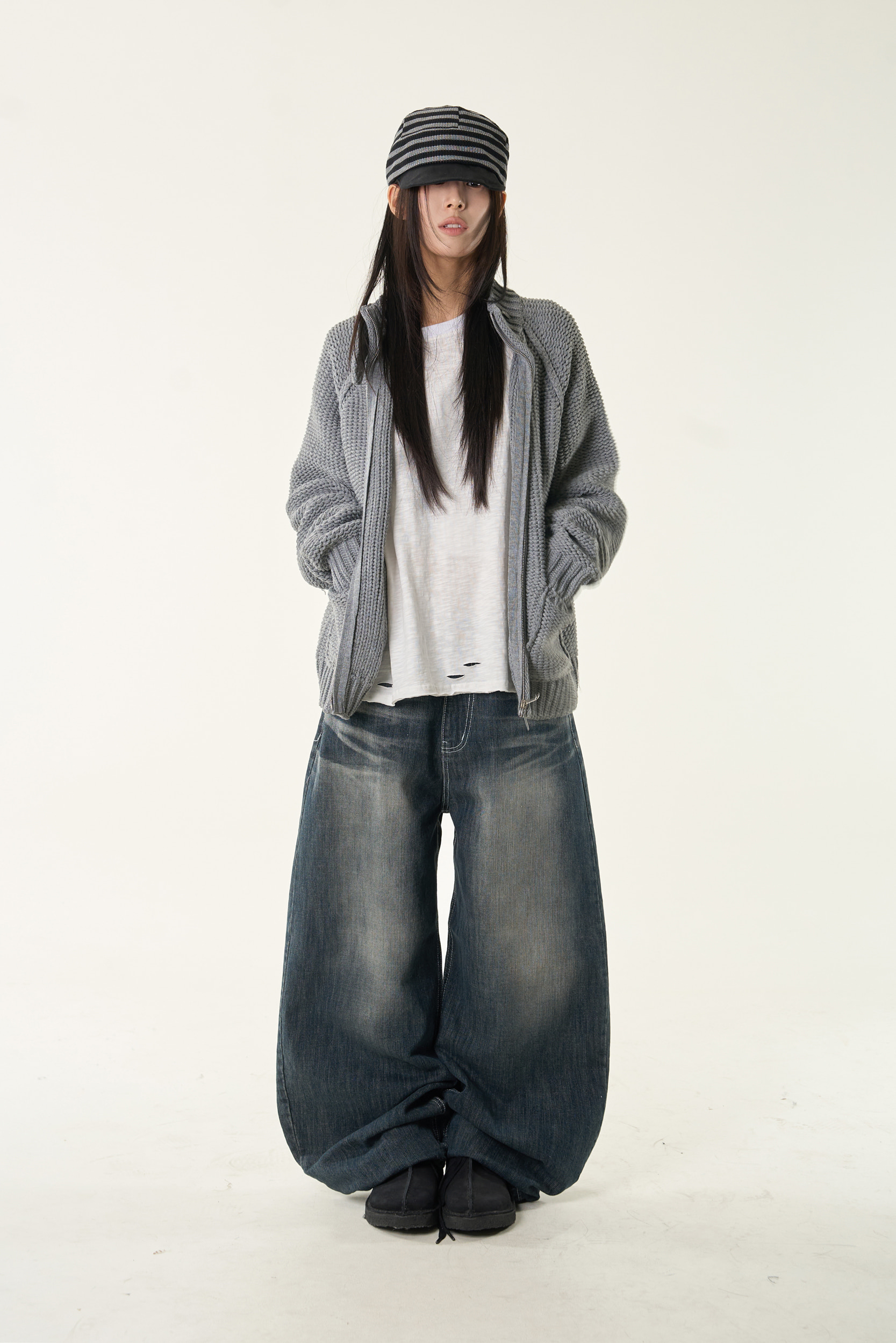 Sanded Washed Wide Leg Denim