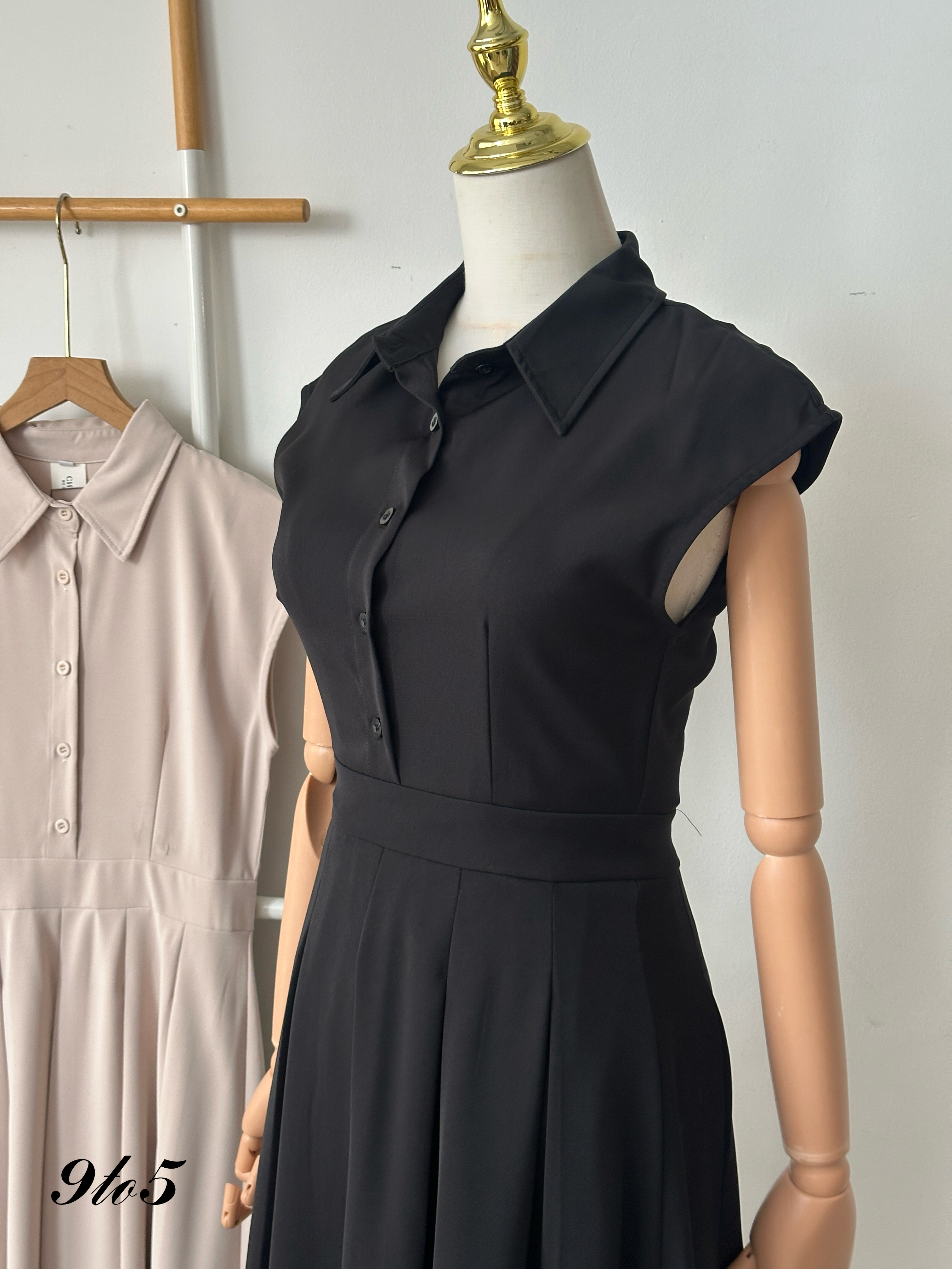 D2337 Cape Sleeve Pleated Dress - 3 Colors