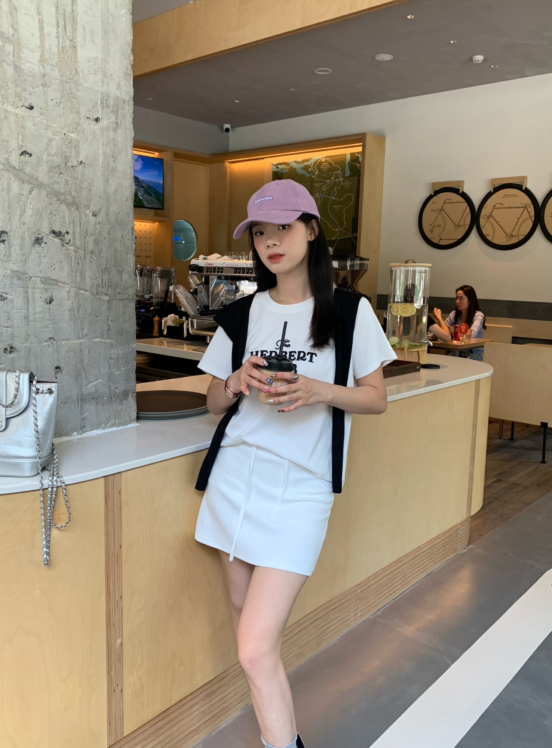 The Herbert Club Letter Embroidery Top+Shawl+Skirt Sets 撞色刺绣字母休闲 3 件套 （3 colours）