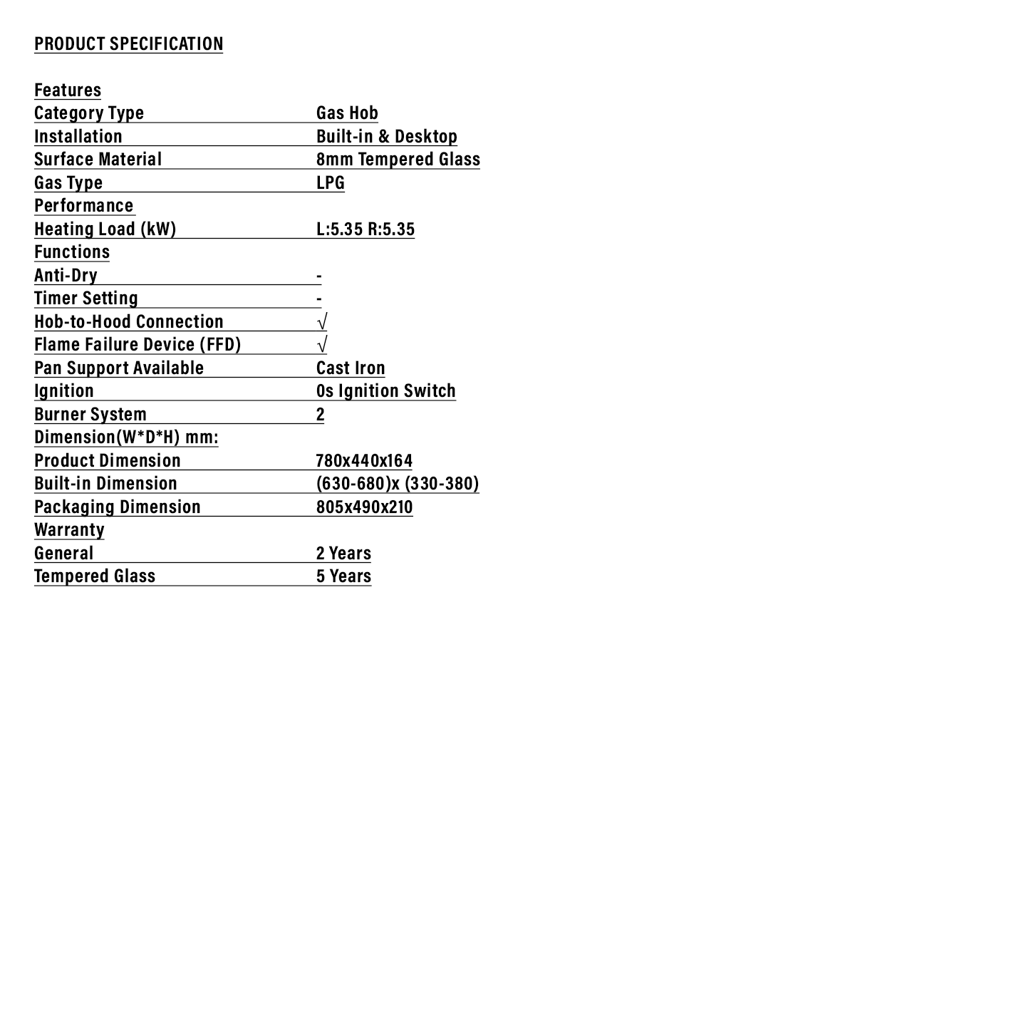 Haier 2-Burner Built-in Gas Hob (HC-Q68266B)