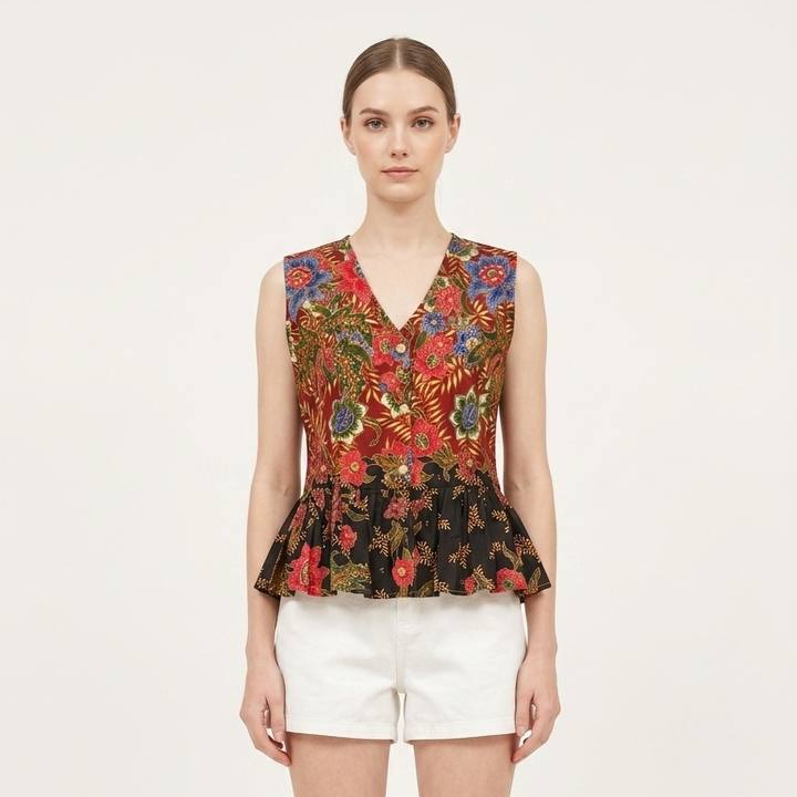 T2768 - Mekar Delima Peplum Batik Top 