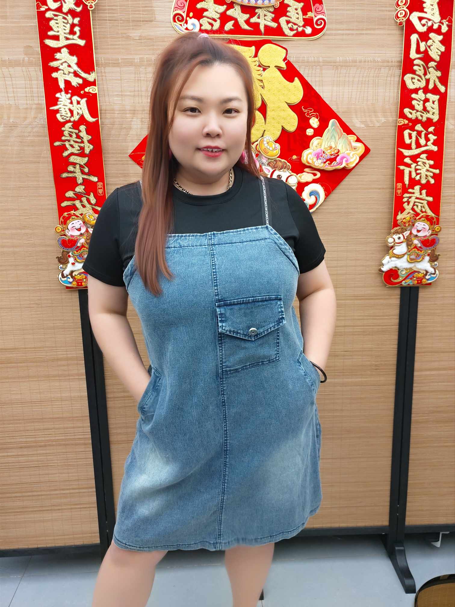 DDG13 TW#356 黑色拼牛仔假两件连衣裙