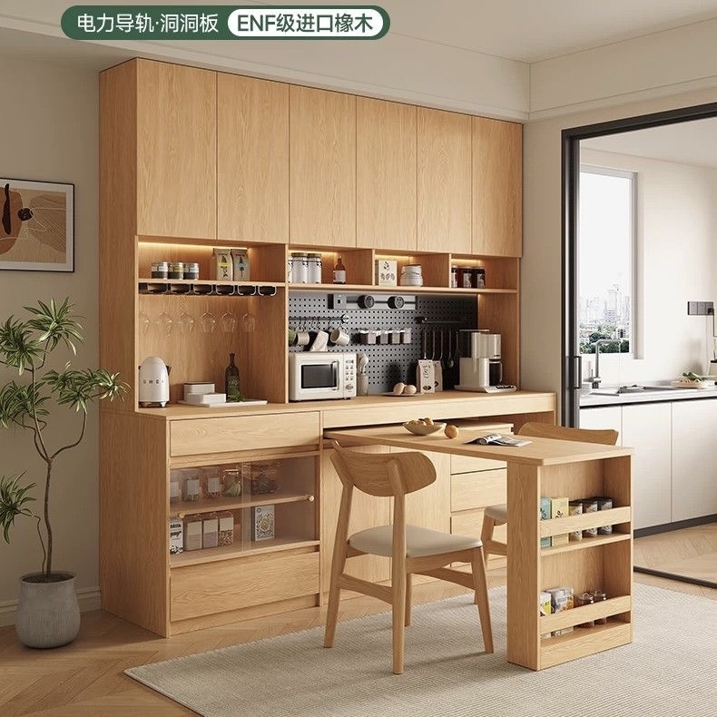 實木旋轉餐桌餐邊櫃靠牆橡木儲物櫃客廳茶水廚房家居收納Sideboard
