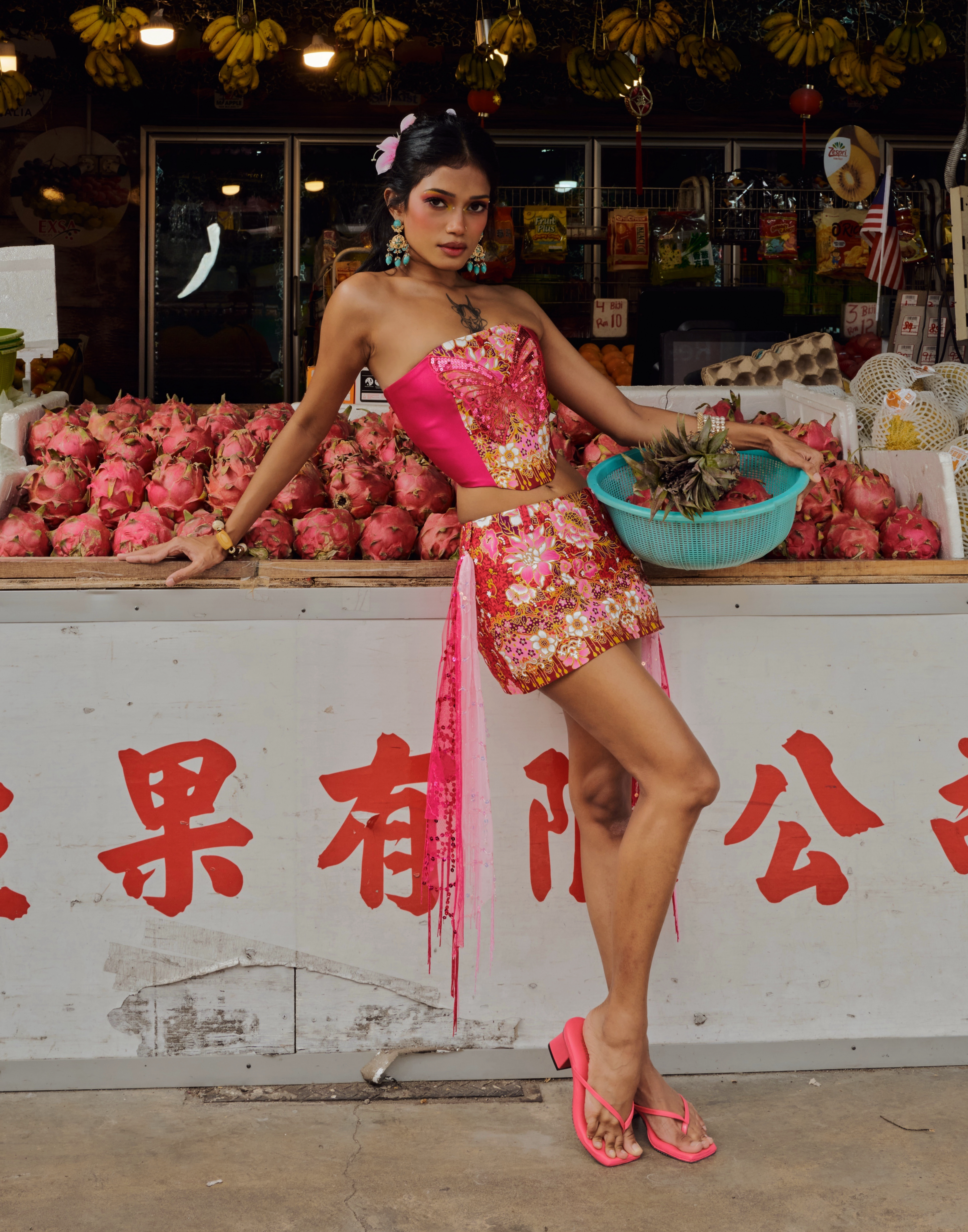 Fairytopia Reversible Corset and Mini Skirt in Hot Pink Batik