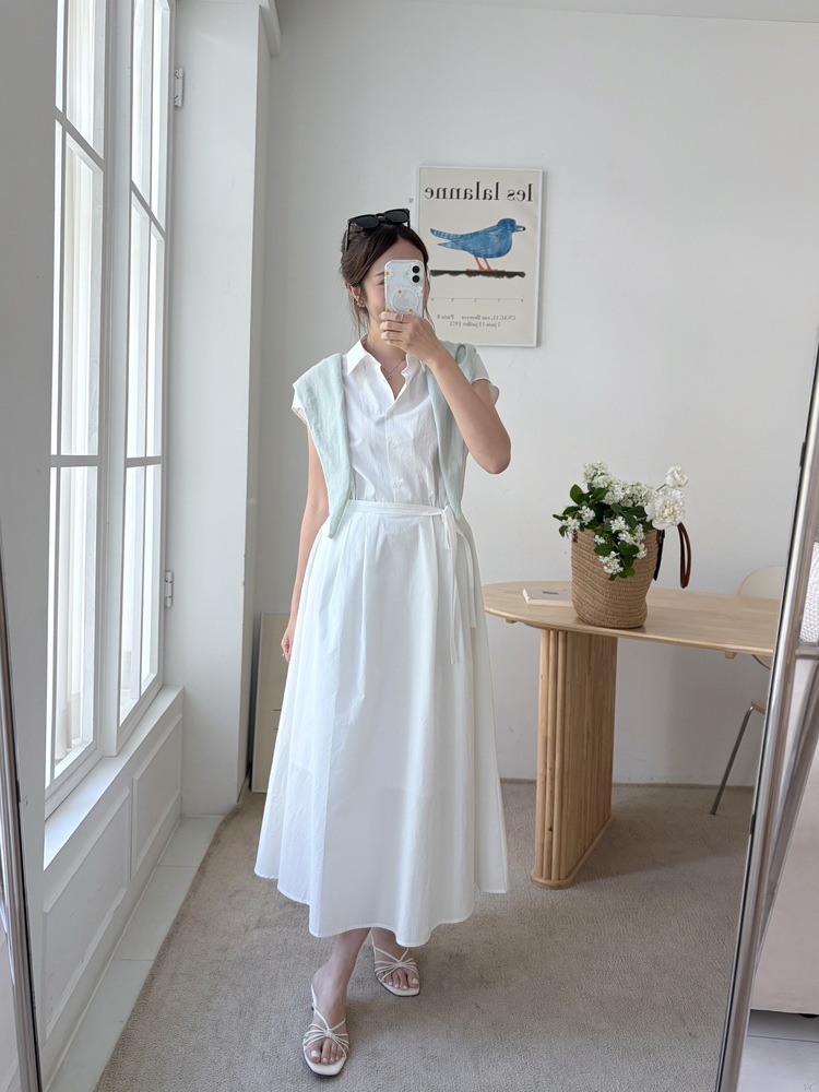 Elasticated Waist Shirt Dress (White)