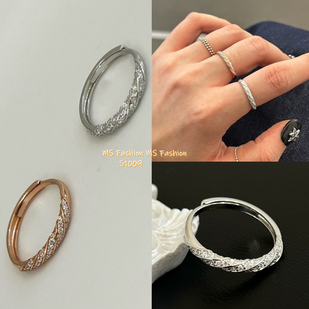 S1009 韓國🇰🇷S925閃石麻花內嵌式開口戒指