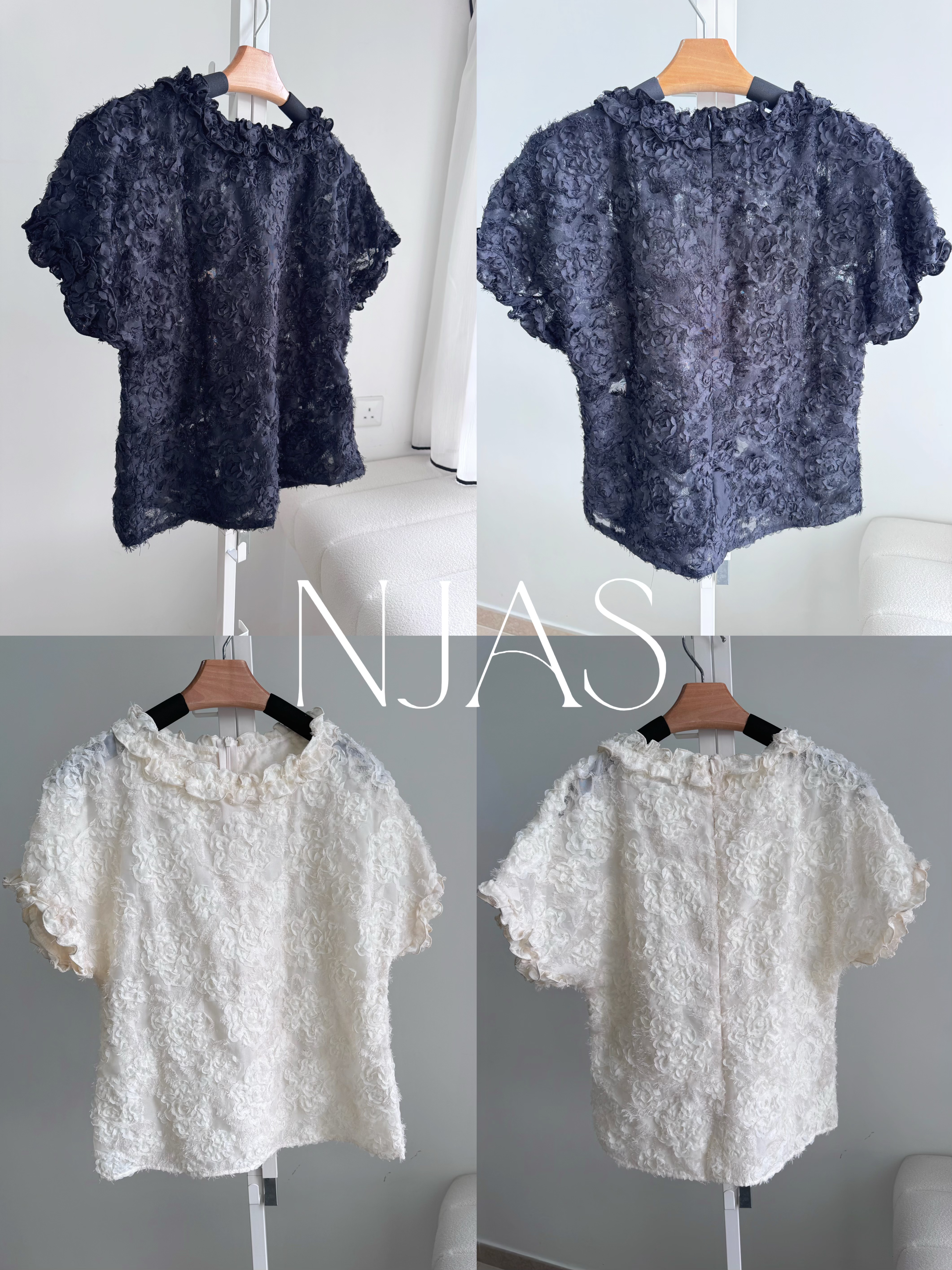 Feminine textured flower blouse