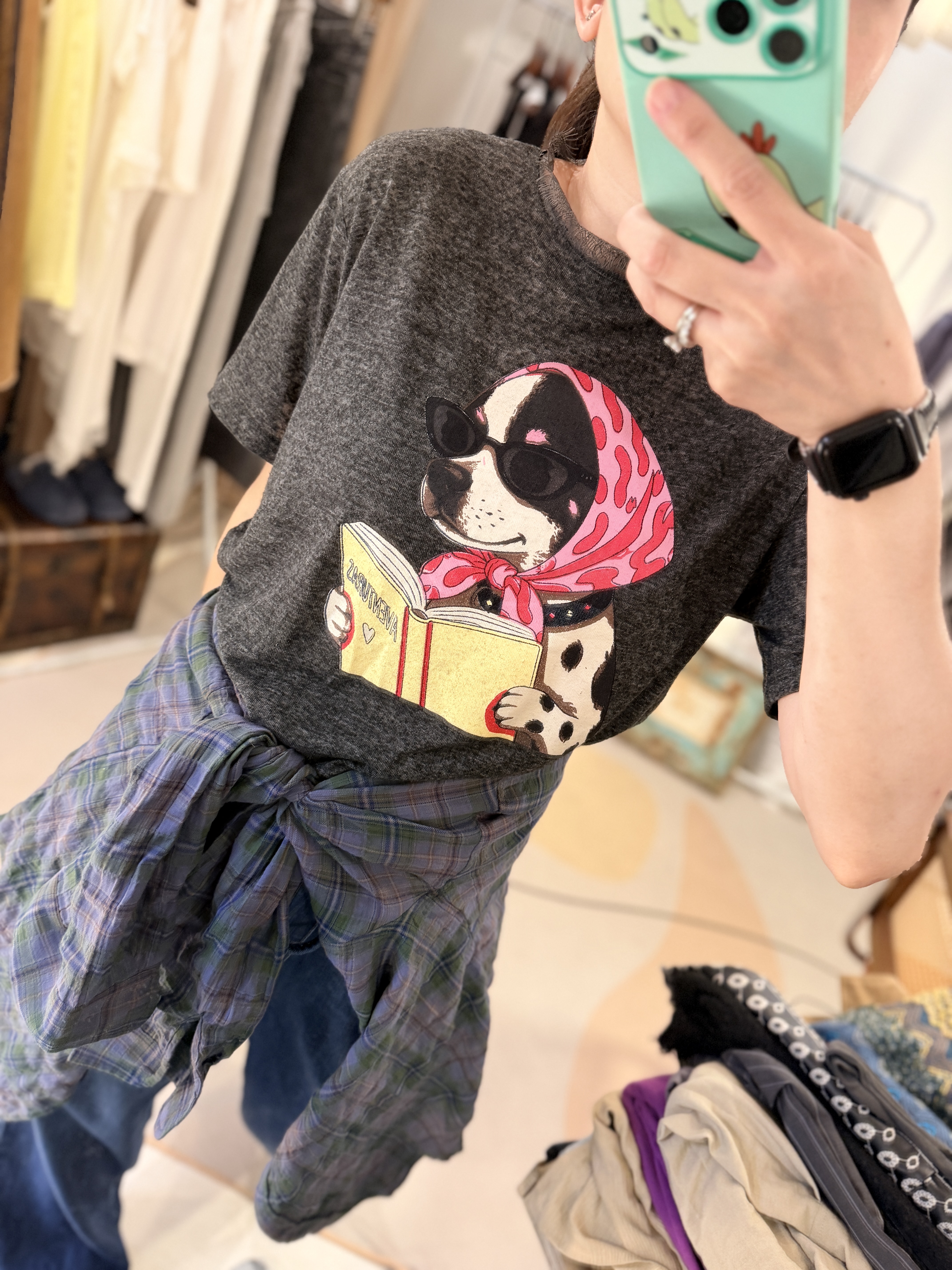 A dog reading book printed tee