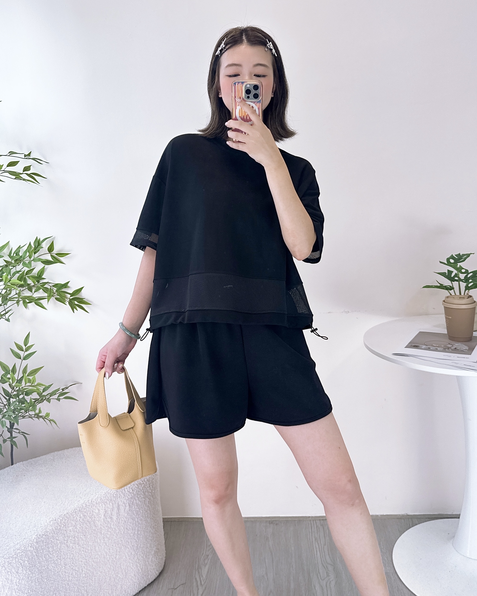 柔軟竹節棉可索繩上衣 2色