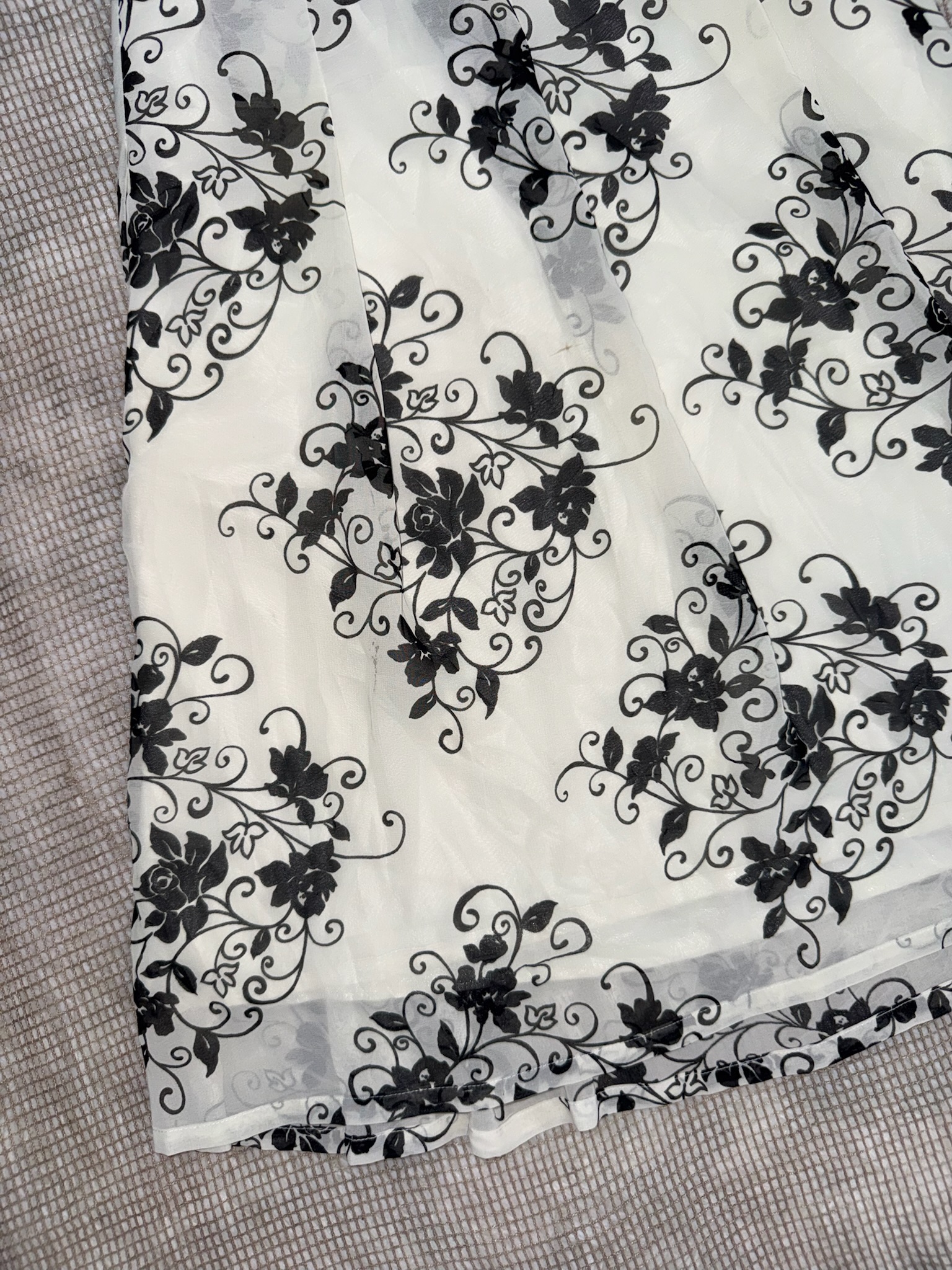 Monochrome Baroque Botanical White Chiffon Midi Skirt