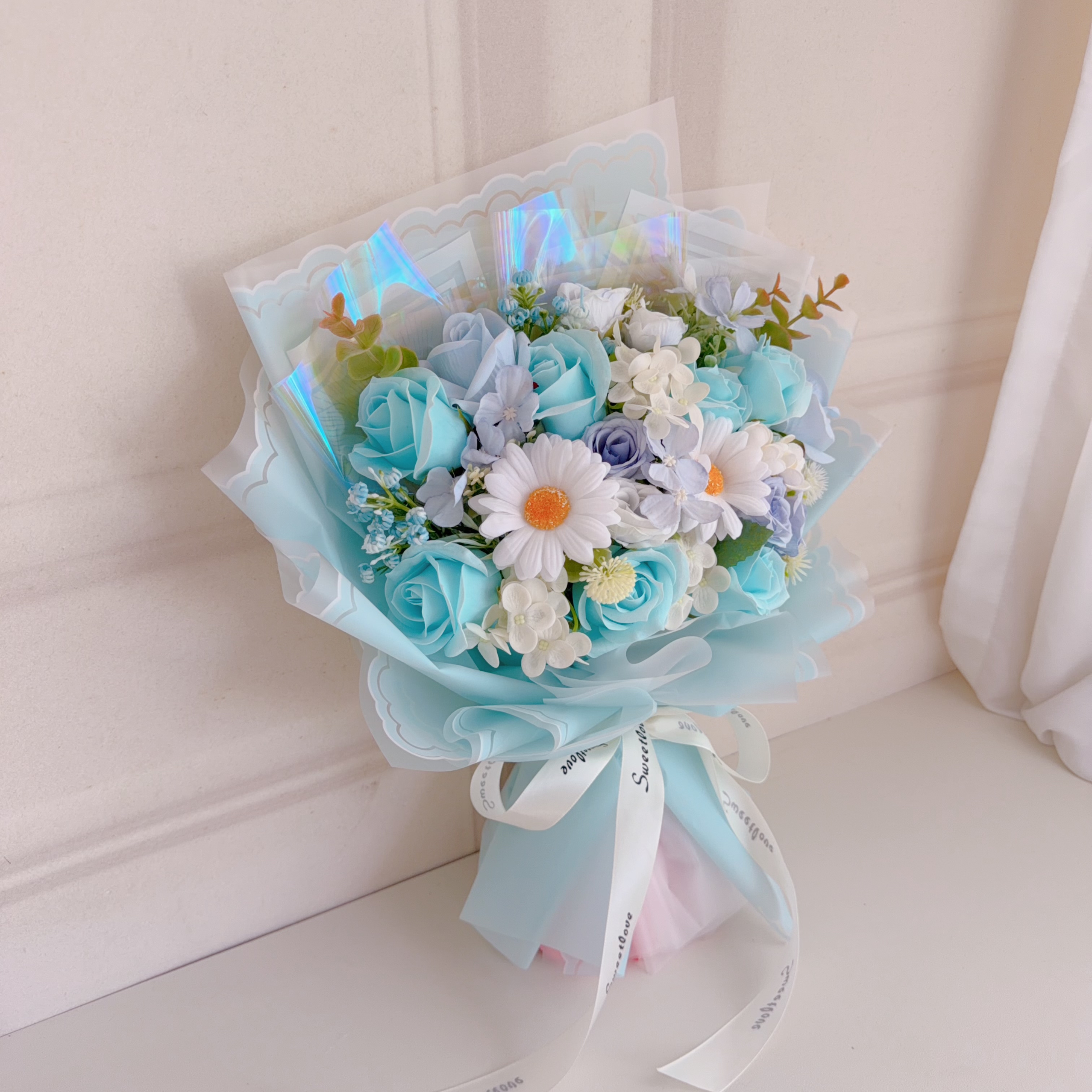 (現貨)淺藍色香皂花花束