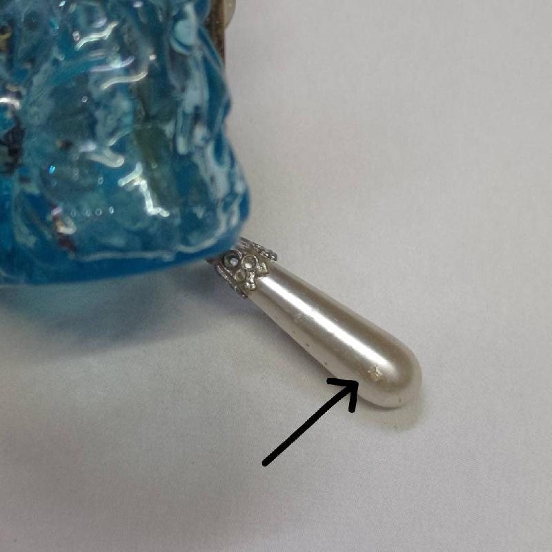 Vintage Sky Blue 3D Floral Glass Dangle Faux Pearl Purse Perfume Bottle Necklace - Recomposed New Old Stock(MZ001-16)