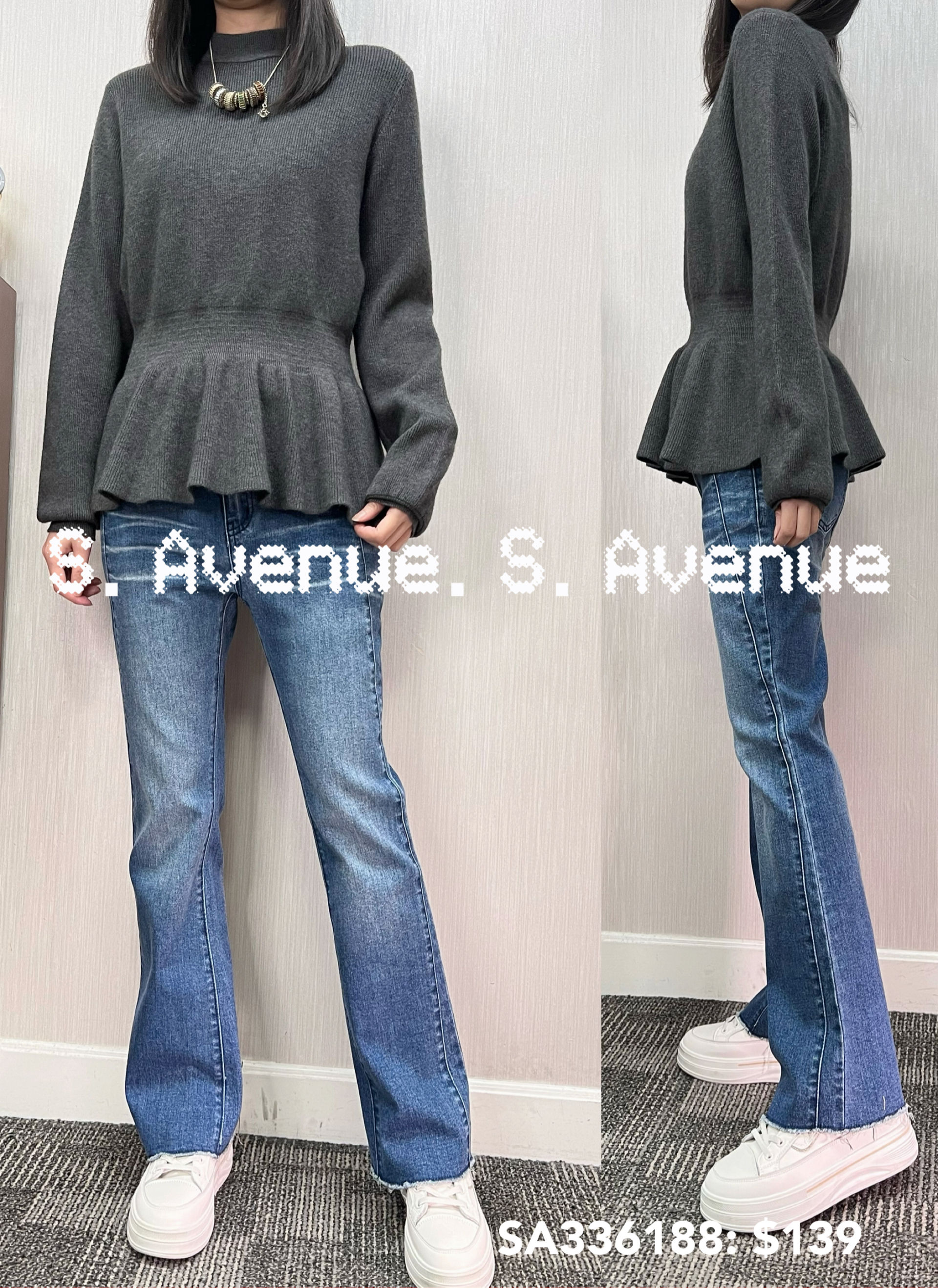 SA336188: 長袖小企領腰橡根魚尾top