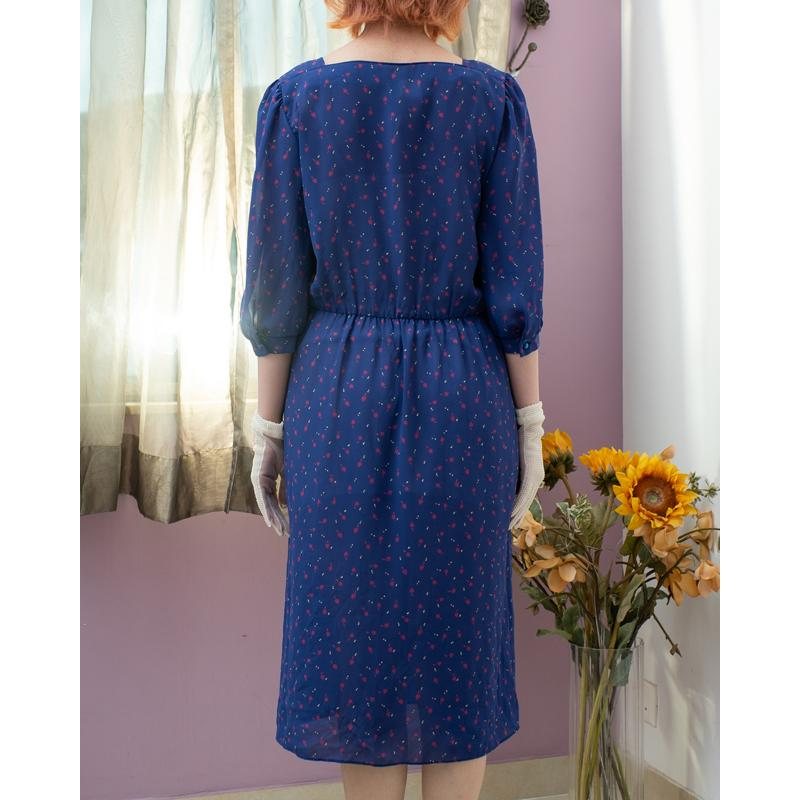 Vintage C.a. 1980s American Geison Peters Low BoatNeck Mid-Sleeve Summer Chiffon Dress (MT1840-20)
