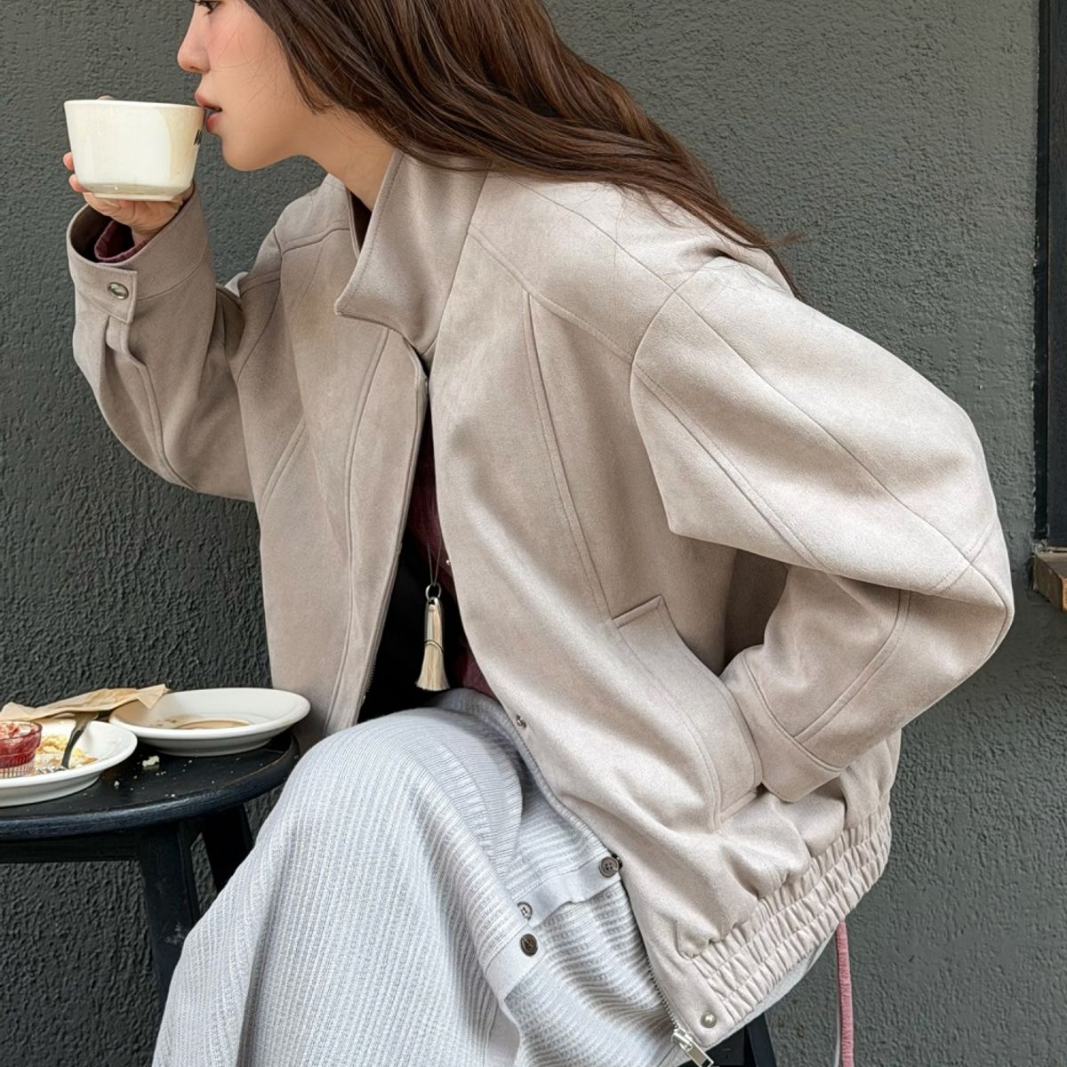 [OLIVE DES OLIVE] Suede Blouson Jumper (3種)