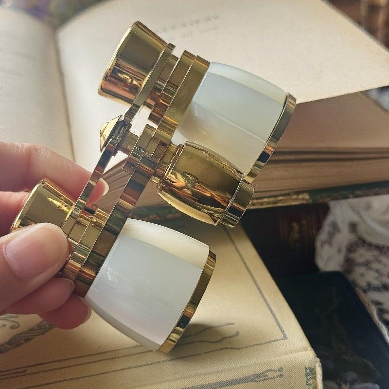 Vintage C.a. 1950s MINX Japan 3X Golden Opera Glasses Binoculars with Faux Mother-of-Pearl Finish(MT2359)