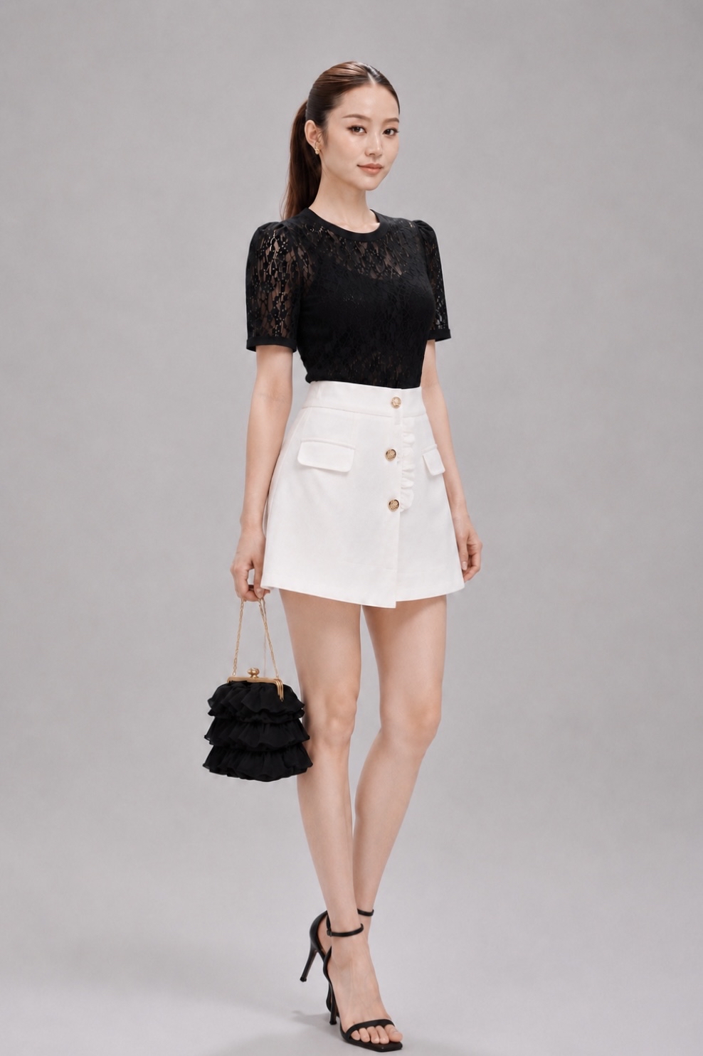311542 Camille Lace Puff Sleeve Top