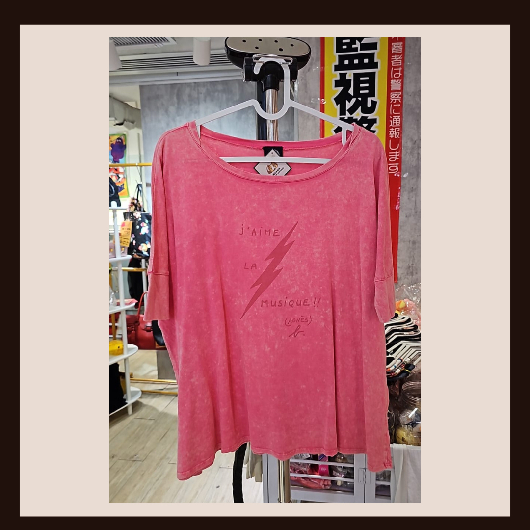 🎸 法式搖滾靈魂agnès b. 閃電標語寬鬆粉色 T-shirt