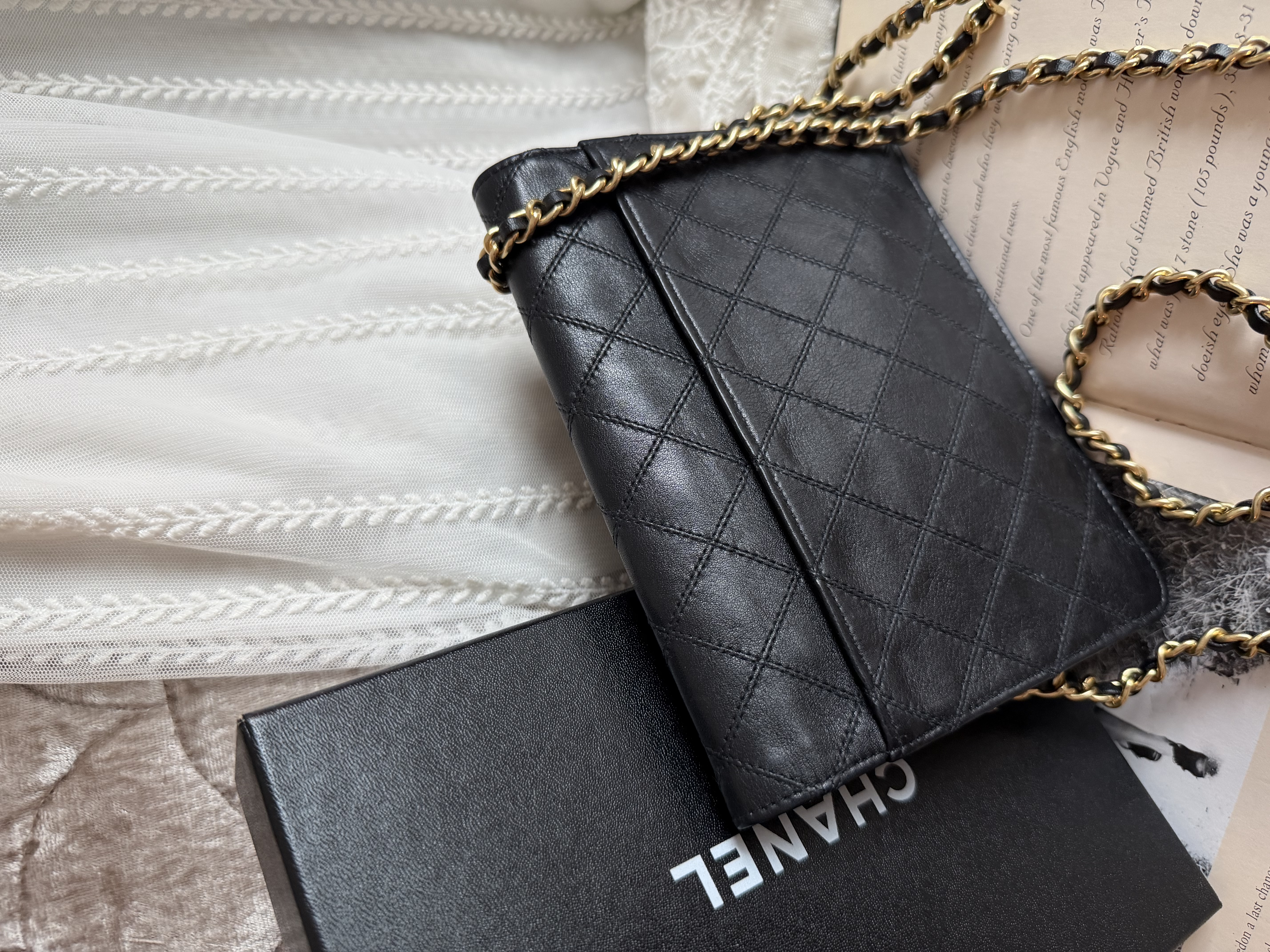 chanel cc black matelasse  black leather flap cutch bag