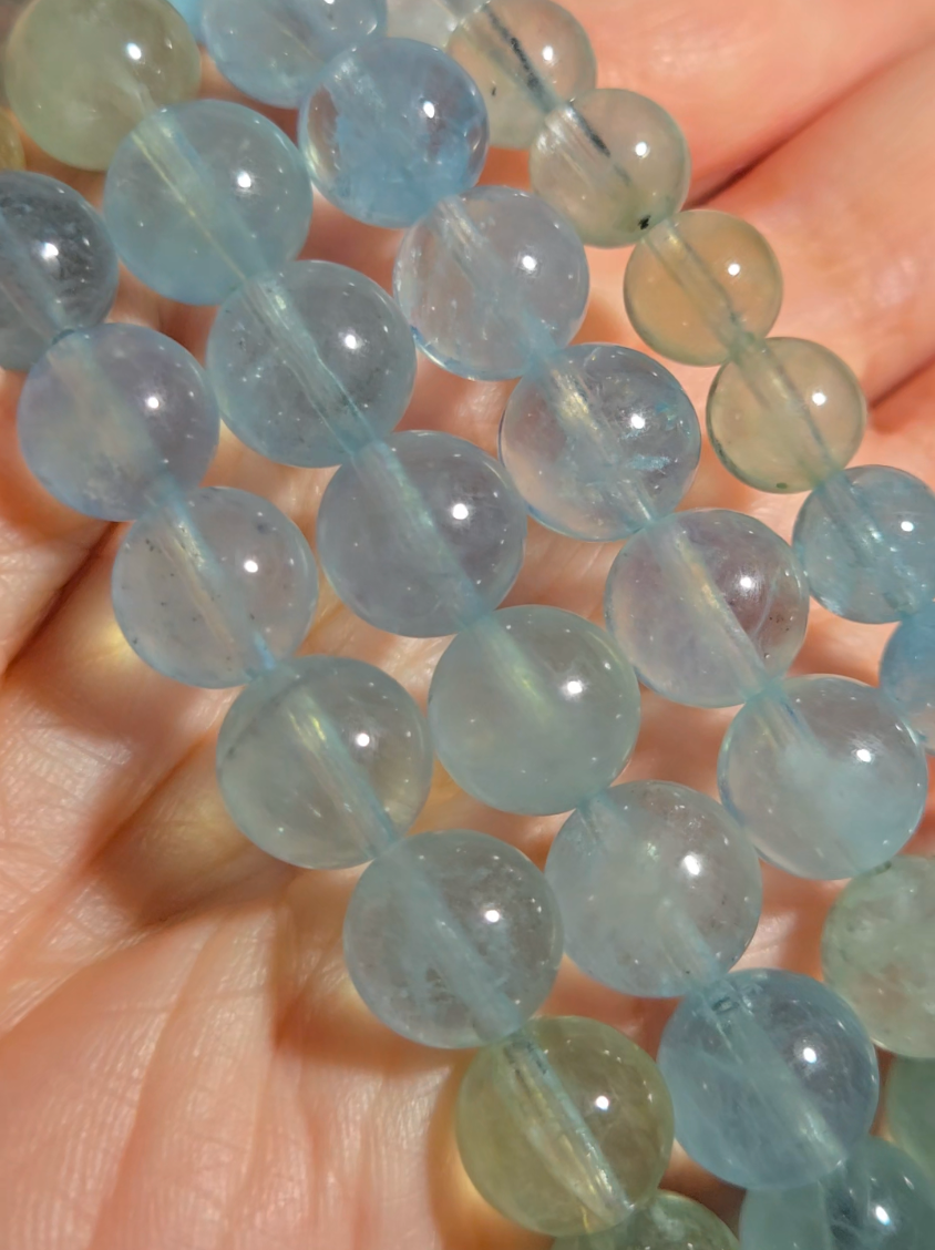 Morganite bracelets with 9mm beads in pink, blue, and green - MGN21