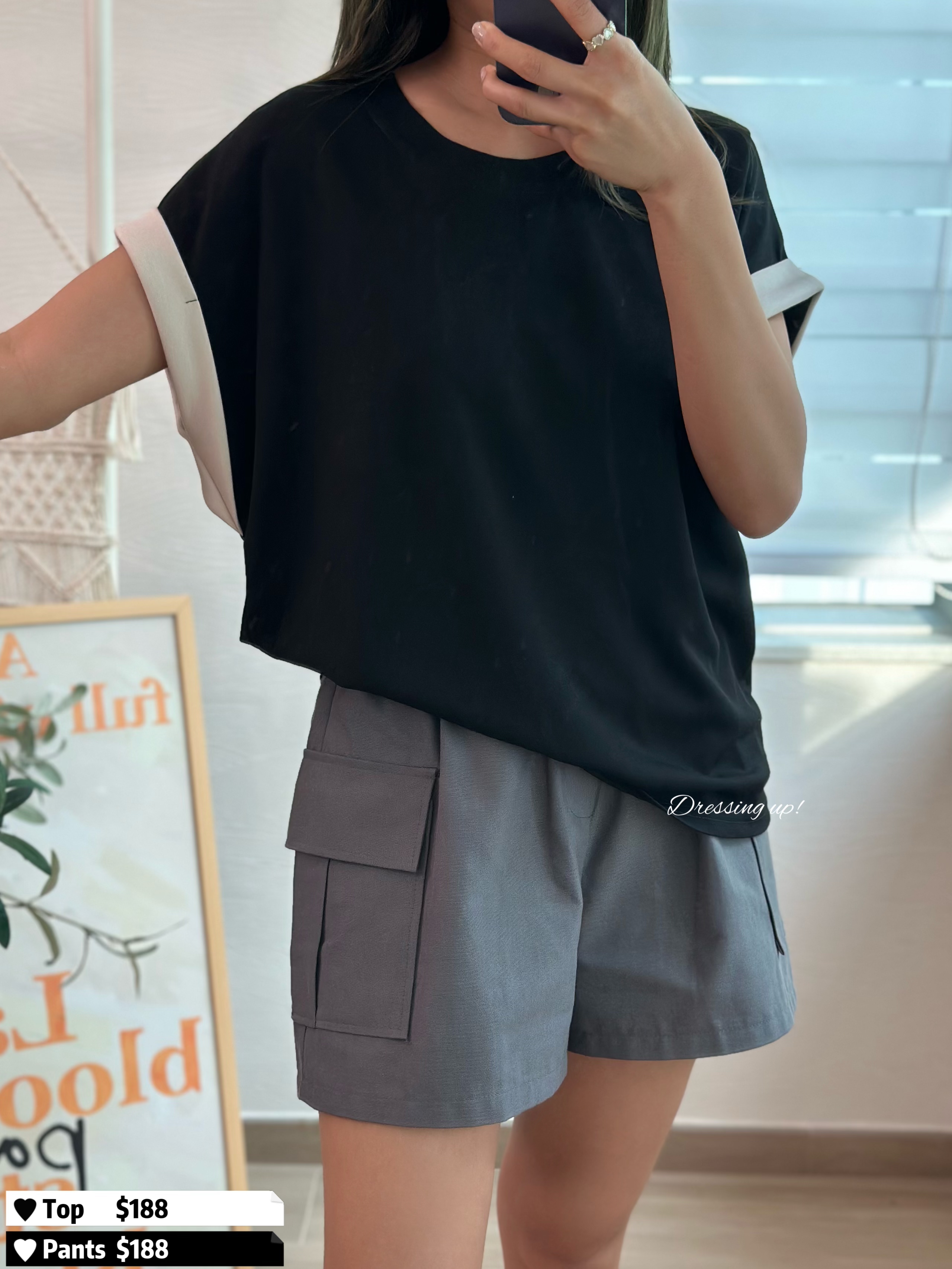 無感絲光｜撞色手袖上衣