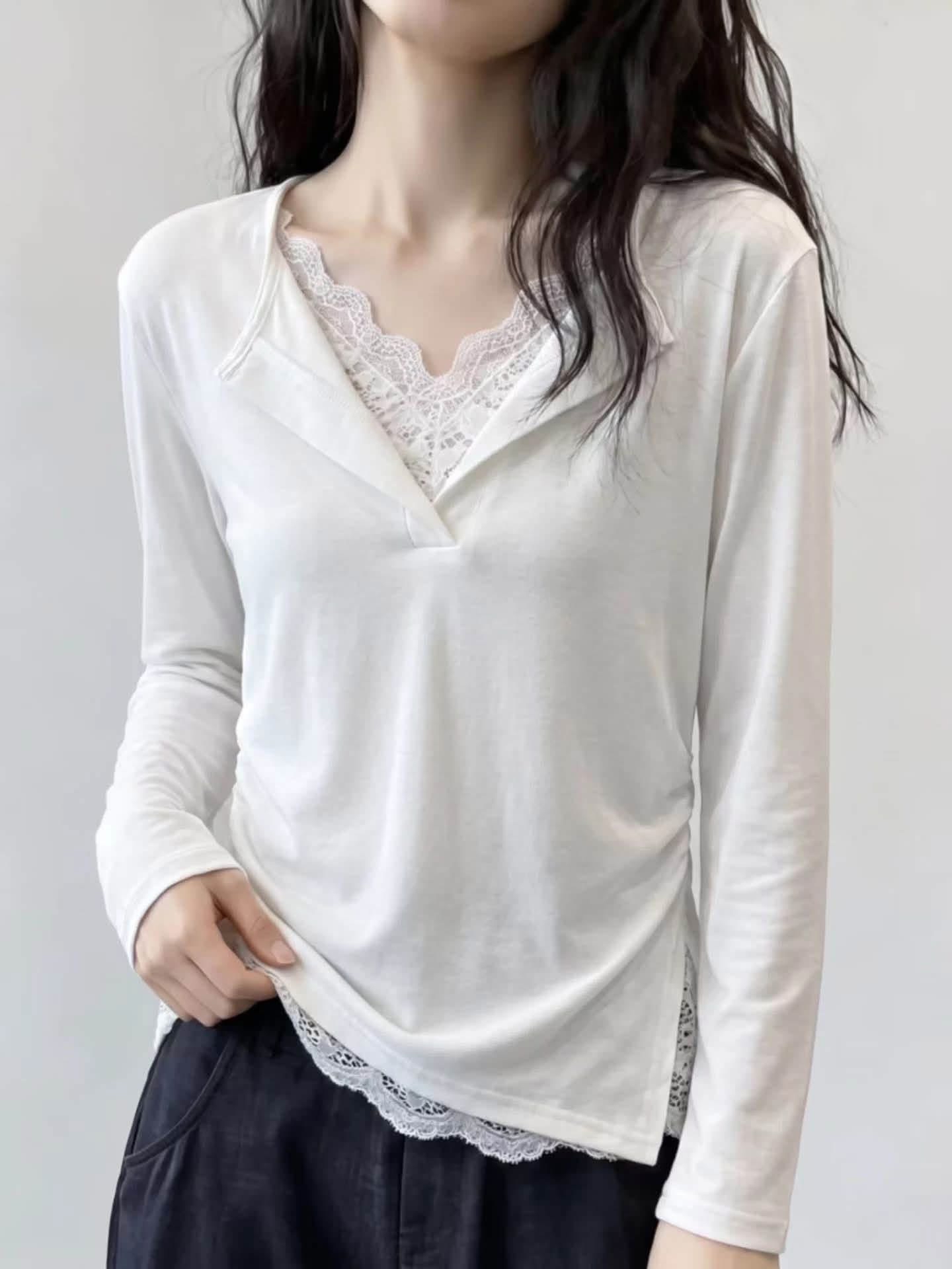 假2 件拼lace Top