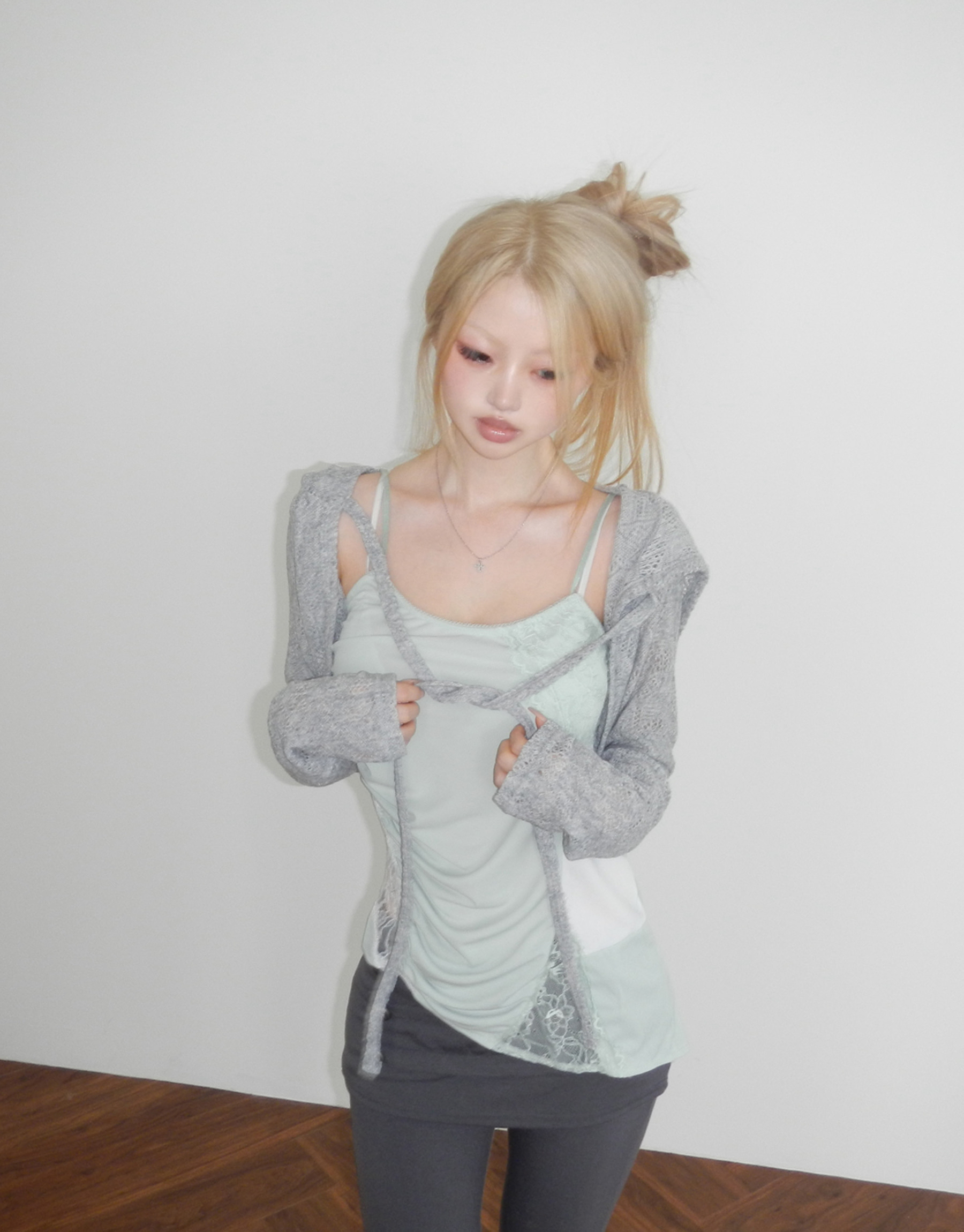 Cropped Hooded Knit Cardigan