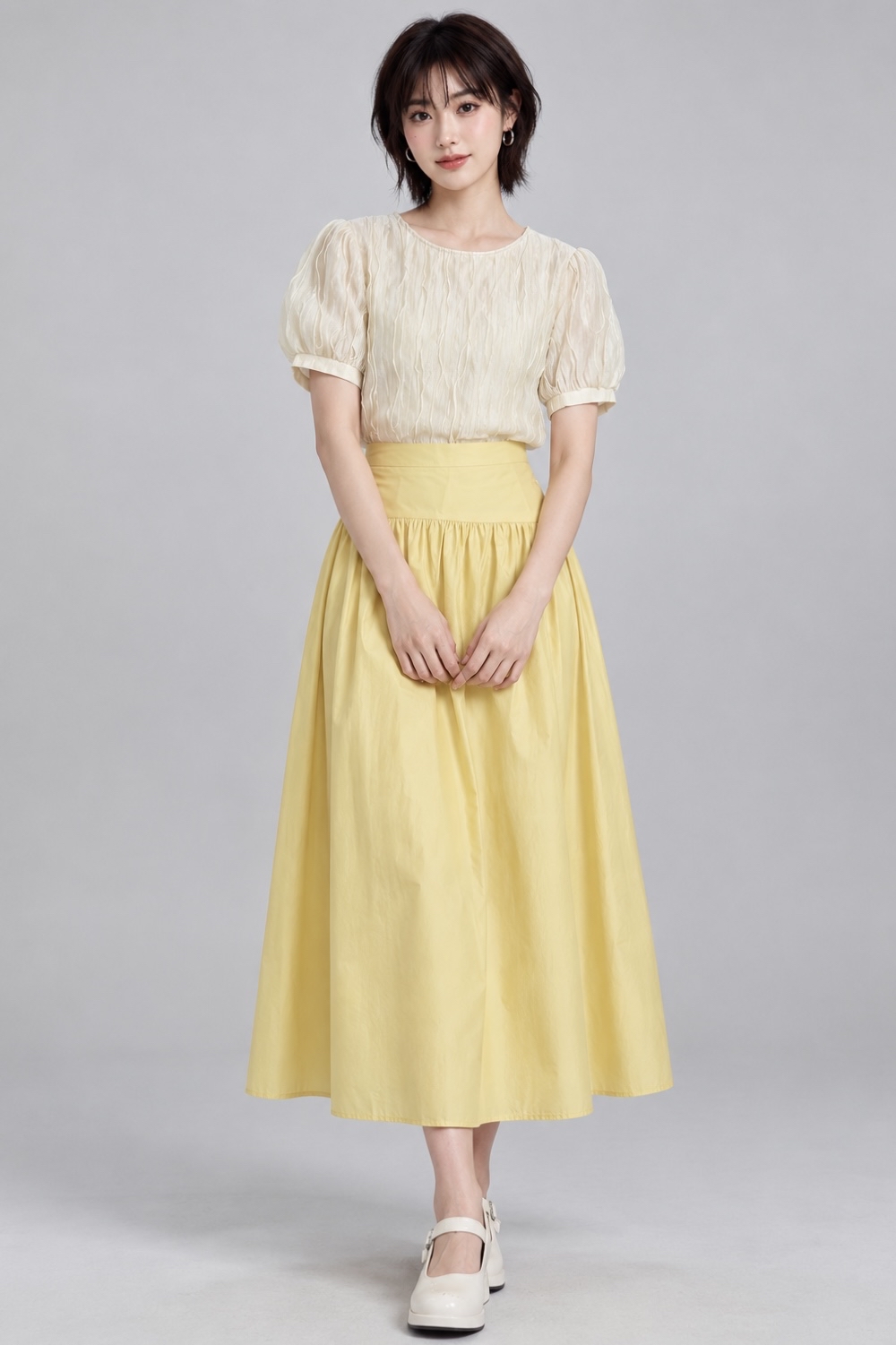260251 Textured Puff Sleeve Blouse