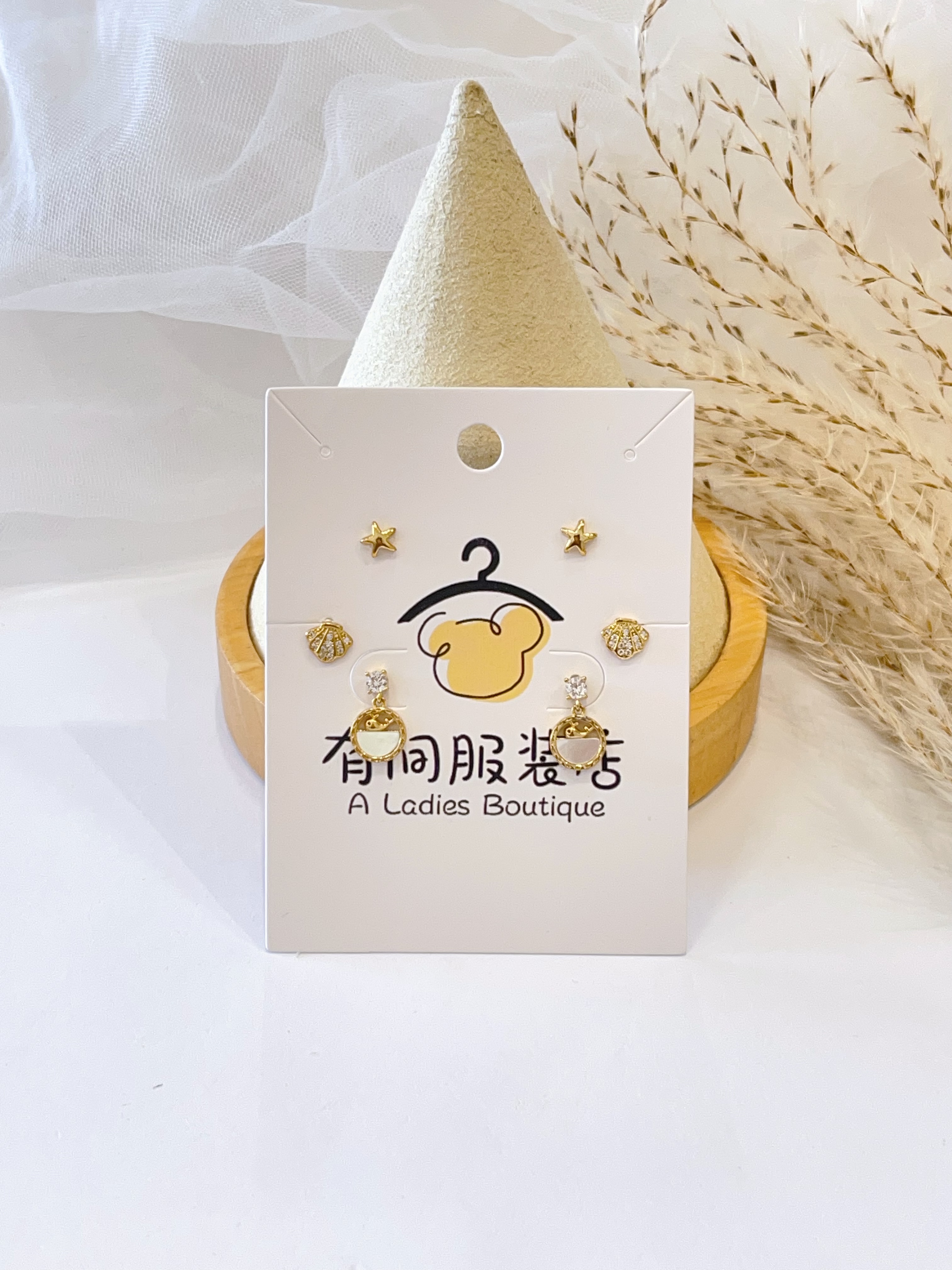 贝壳光圆环海豚耳环套装