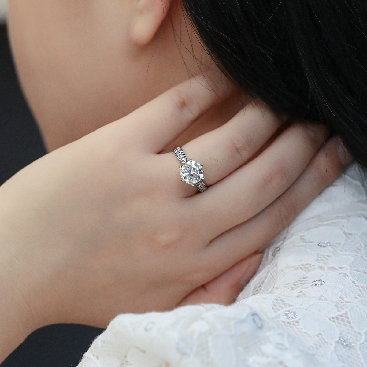 星光皇後S925銀鍍白金D級莫桑鑽戒指3卡