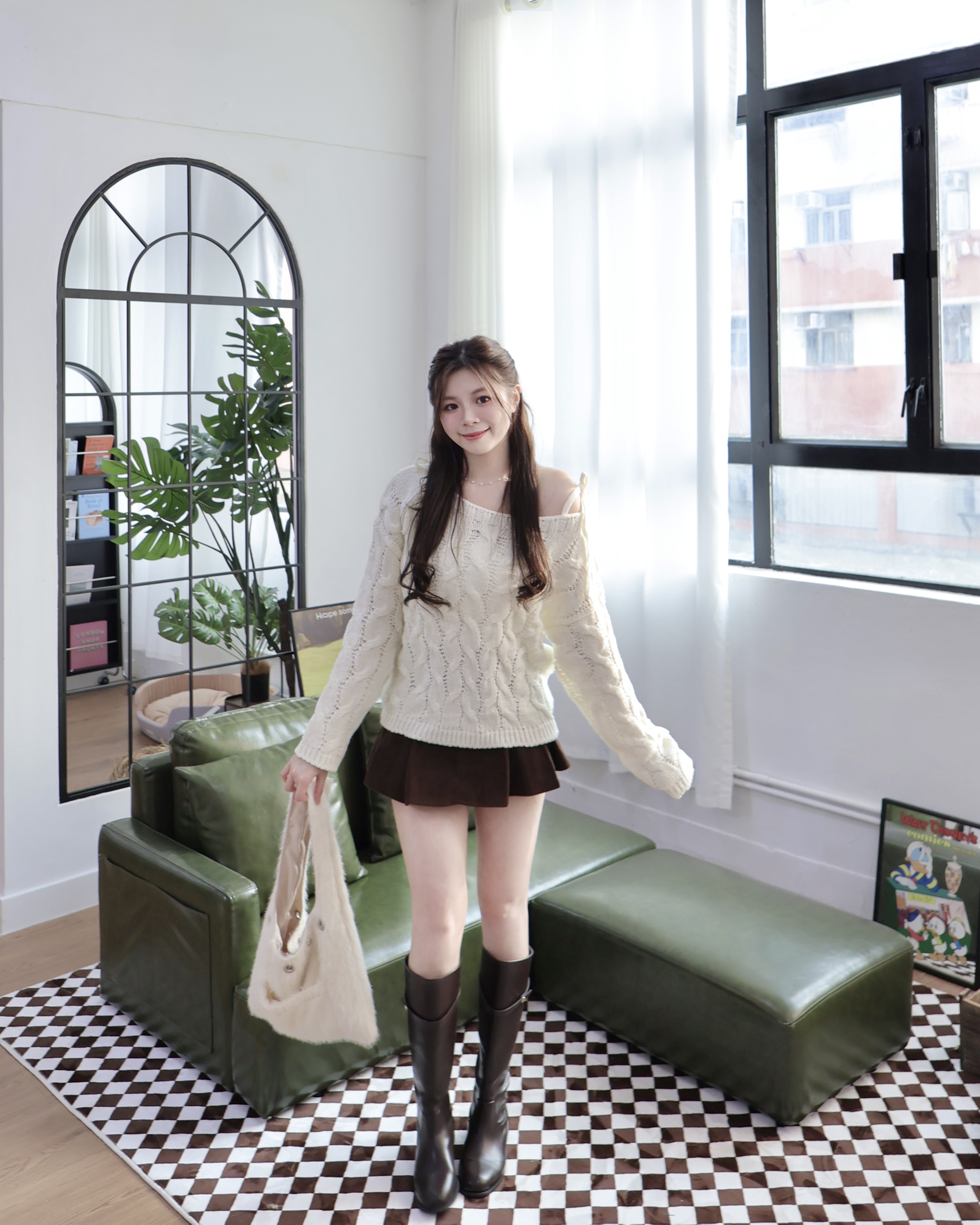 【 女友感滿滿⸝⸝⸝♡🧸立體扭紋麻花～可調節！雙綁帶微傘線料針織兩穿上衣🤎 】 Day Dream Ribbon Twist 2-way Top(四色入)