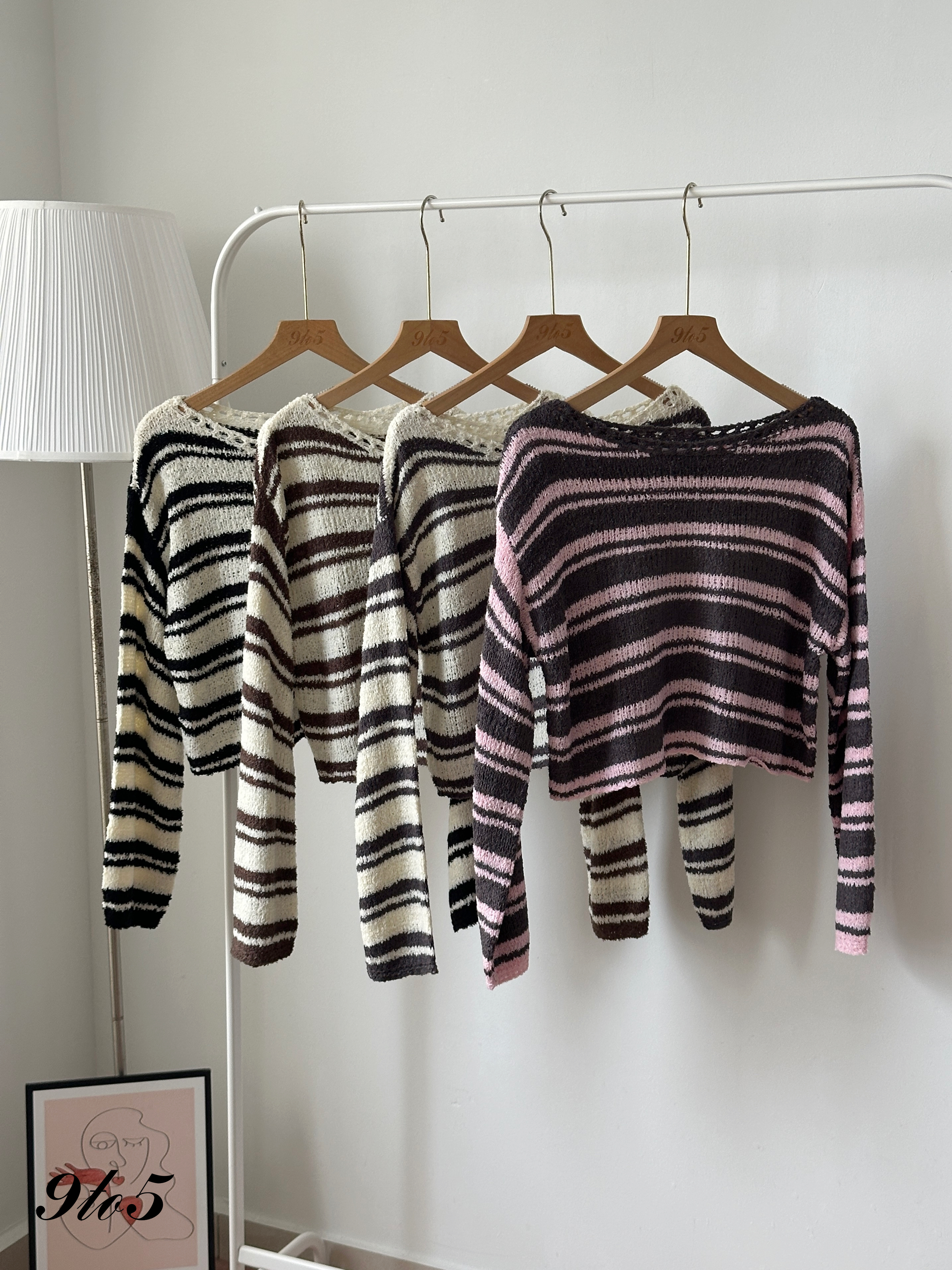 T4425 Long Sleeve Striped Knit Sweater- 4 Colors 