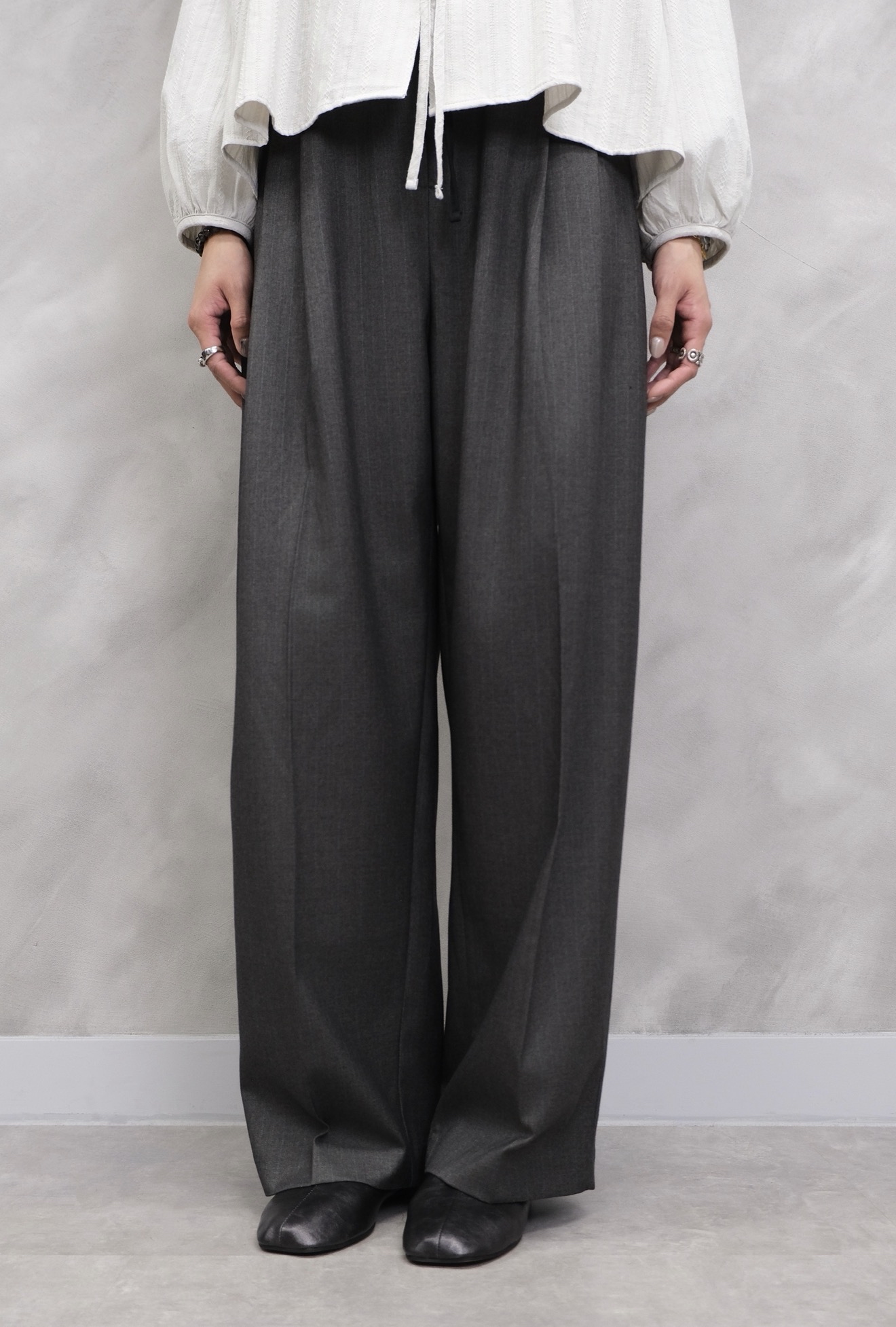 Drawstring Pleated Wide Trousers #pt84