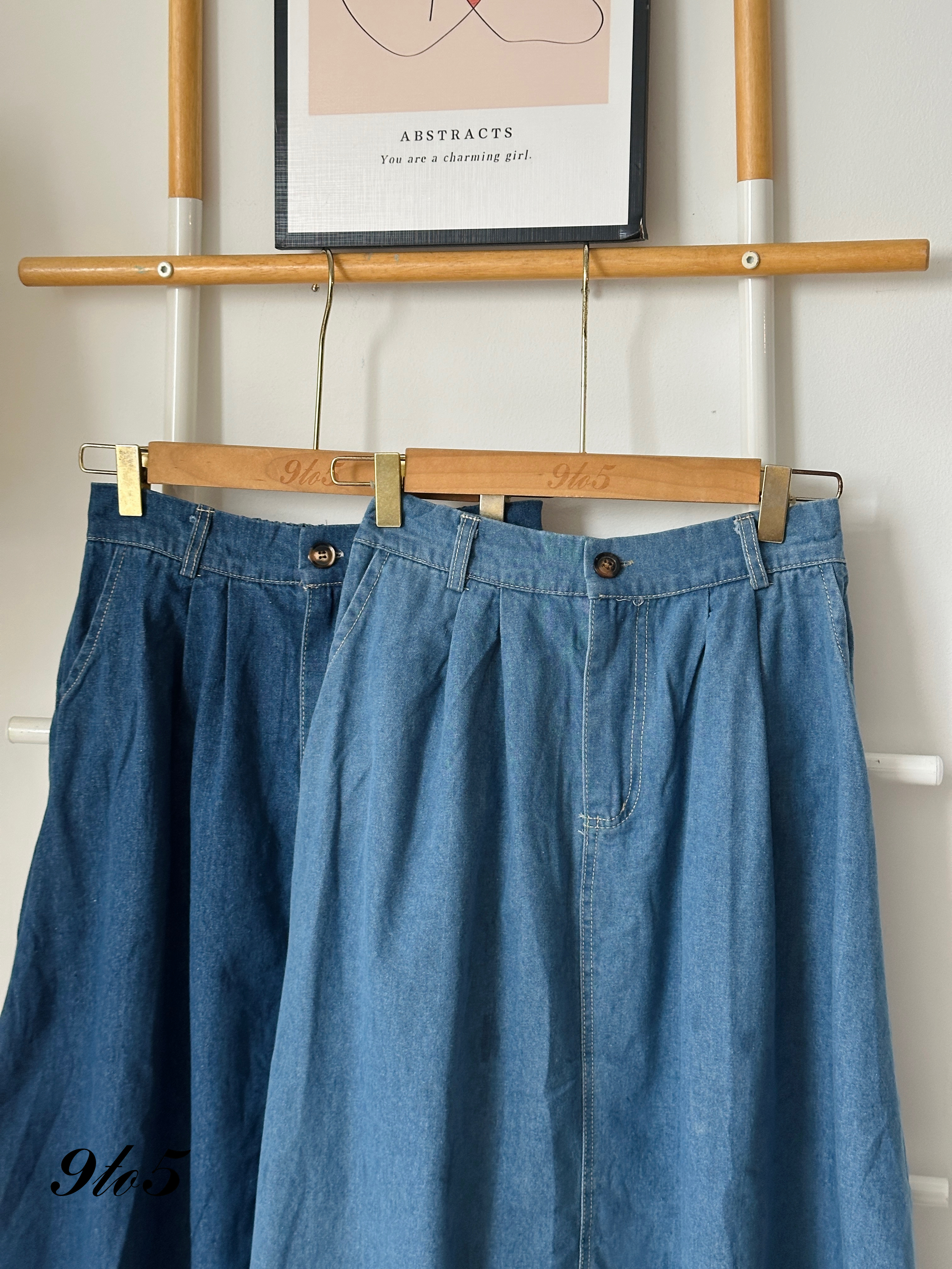 S1775 Denim A Line Skirt - Blue & Light Blue