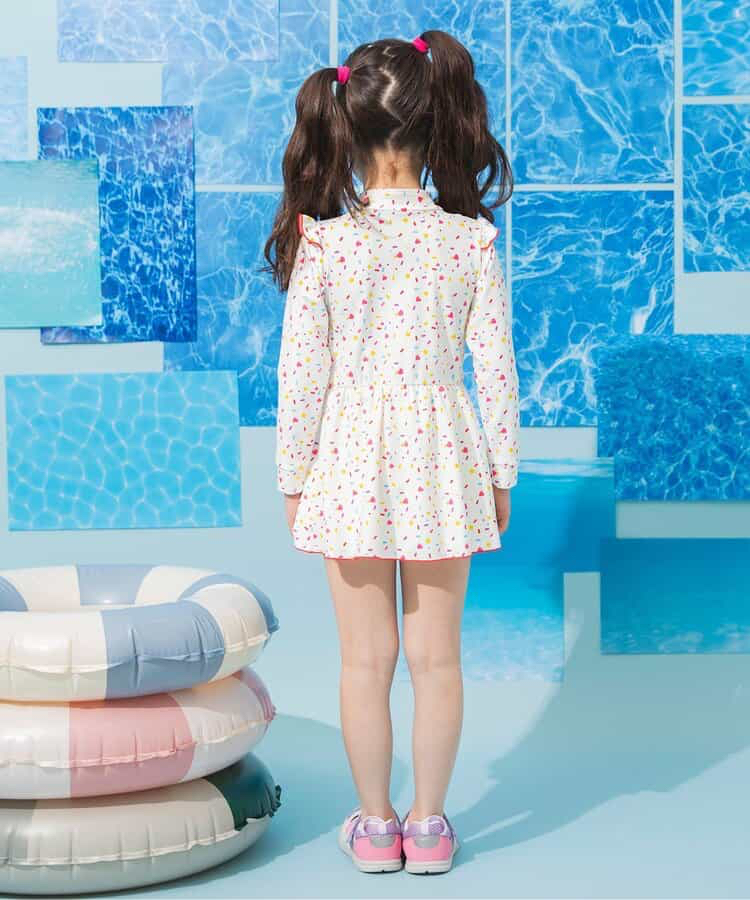 🇯🇵預訂 日本直送🇯🇵BREEZE兩色圖案滿印荷葉邊長袖連身泳衣