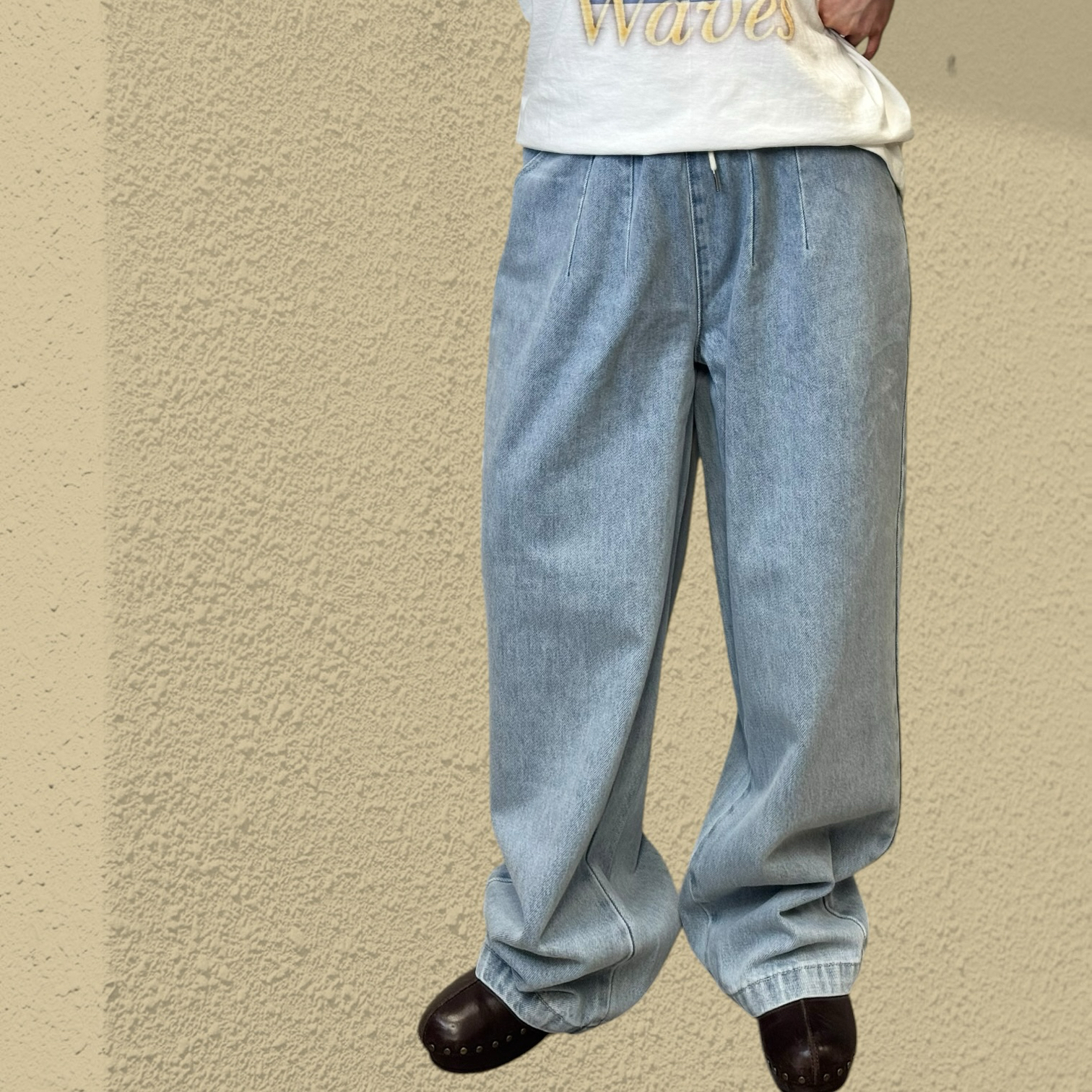 221183 全橡筋腰洗水牛仔褲