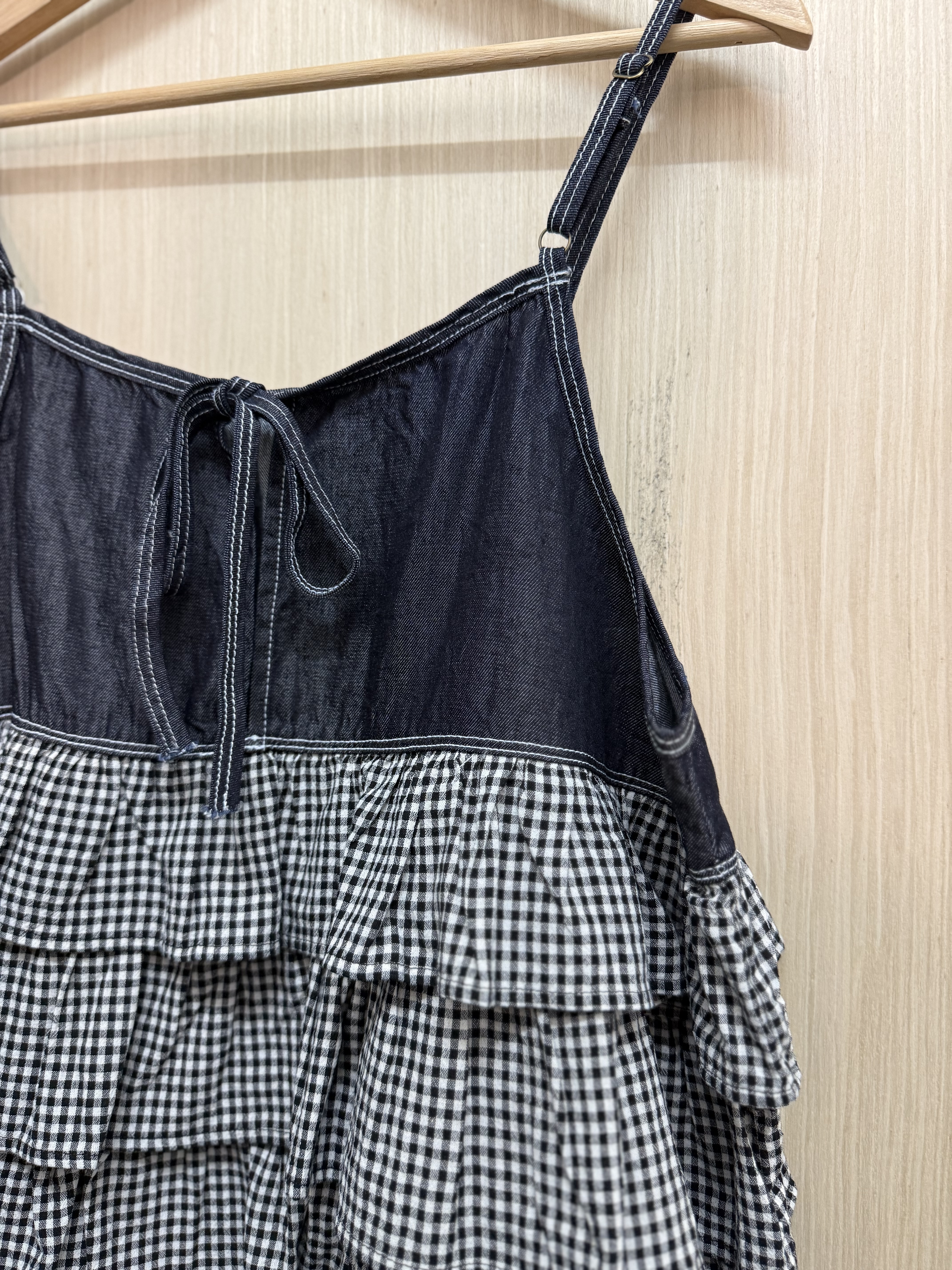 格仔拼牛布吊帶