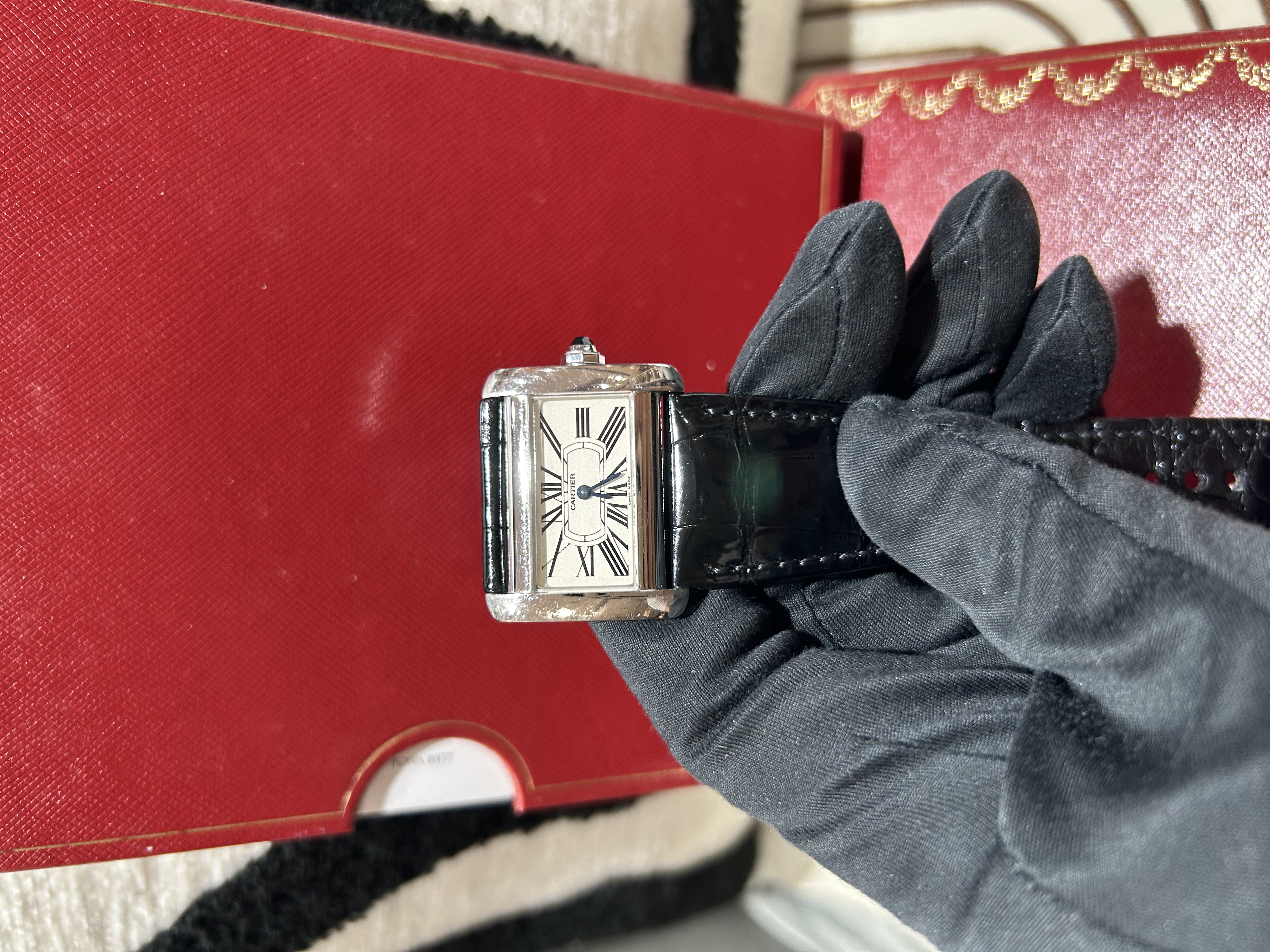 Cartier Tank Divan Stainless Steel Black Crocodile Skin Quartz Watch 100%Authentic, 95%New ✅07證書✅Box✅Booklet
