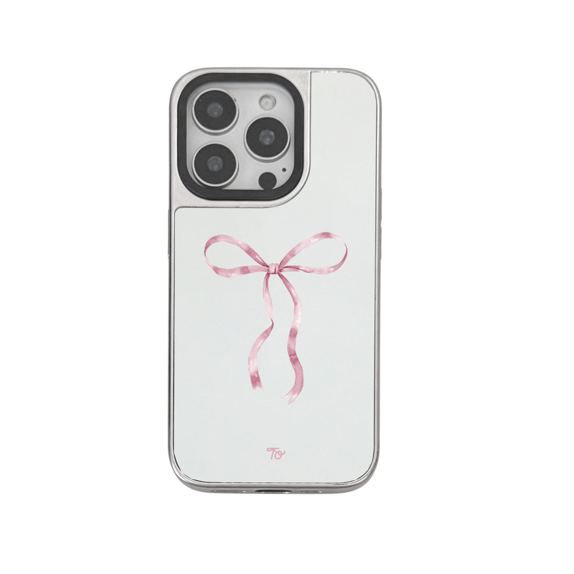 【Silky Pink Ribbon(L)】銀框鏡面MagSafe iPhone Case