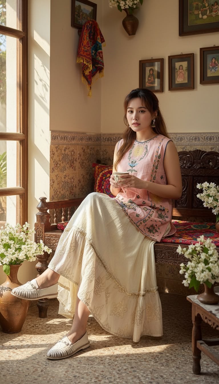 PKT 2645 Sakura Full Garden Emb Long Top