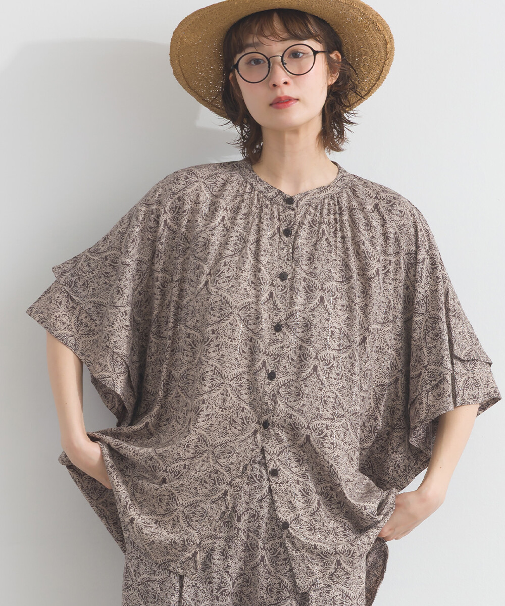 LP - 植物圖案鈕扣襯衫 (木碳色)