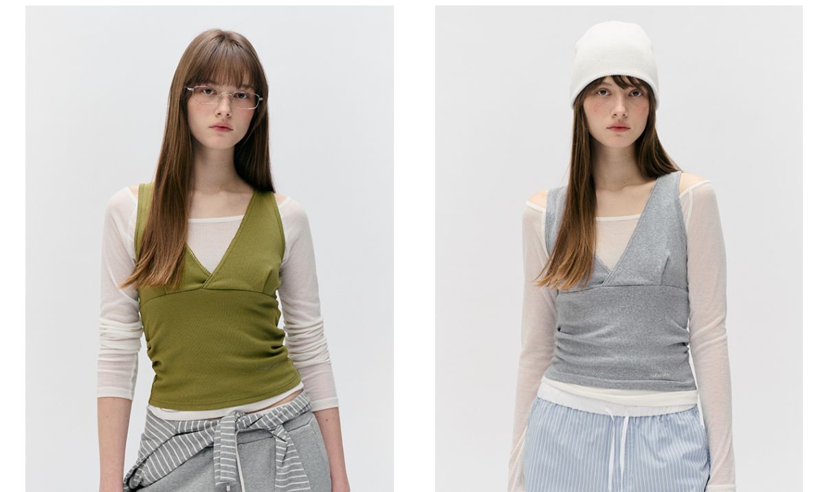 🎀Rolarola 🎀 NUBASIC LAYERED SLEEVELESS SET 張元英同款！ 可以一套着，又可以分開兩件着!一套衫3種著法 原價69000won 獨家折扣優惠 size: s/m Charcoal /olive / grey / 28/3截單