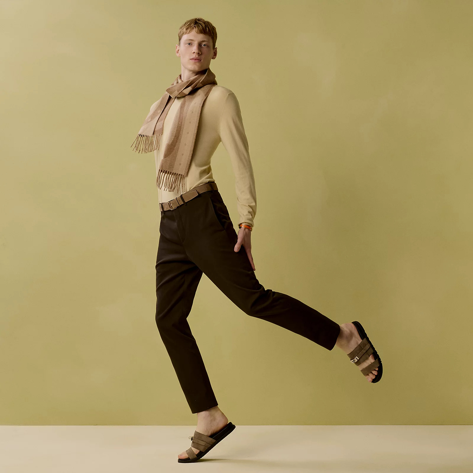 Hermes 全新🆕 100%羊絨 Ready Steady Go “預備，跑！”圖案 雙面圍巾  