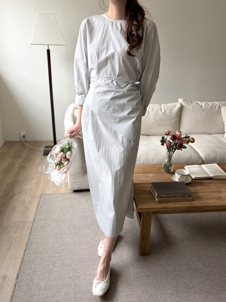 Wrap-Accent Dress (Misty Blue)