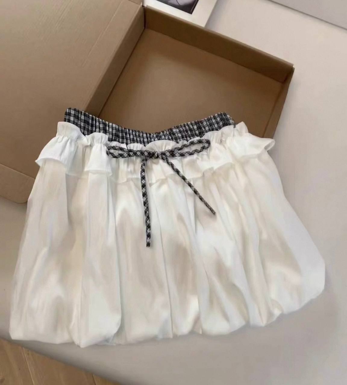 甜美芭蕾风格纹花苞裙 Balletcore Plaid Bubble Mini Skirt 