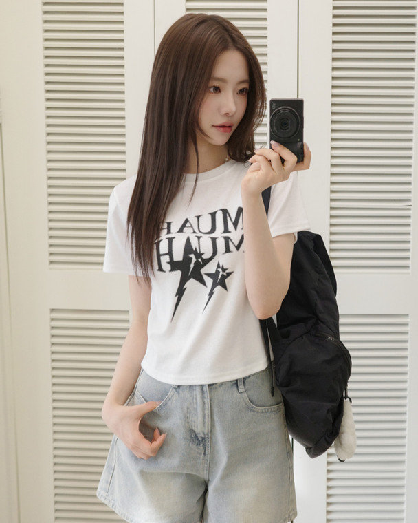 MuahMuah LIGHTNING CROP HALF T-SHIRT