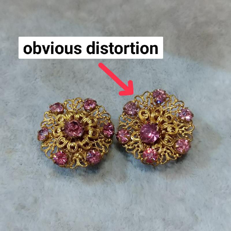 c.a. 1940-1950s Czechoslovakian Pink Rhinestone on Golden Filigree Clip Earrings (CD125)